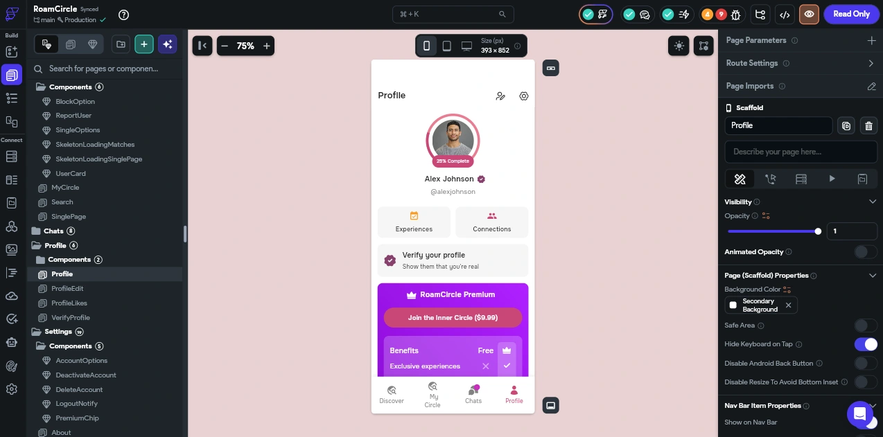 Overview of Profile UI Page 