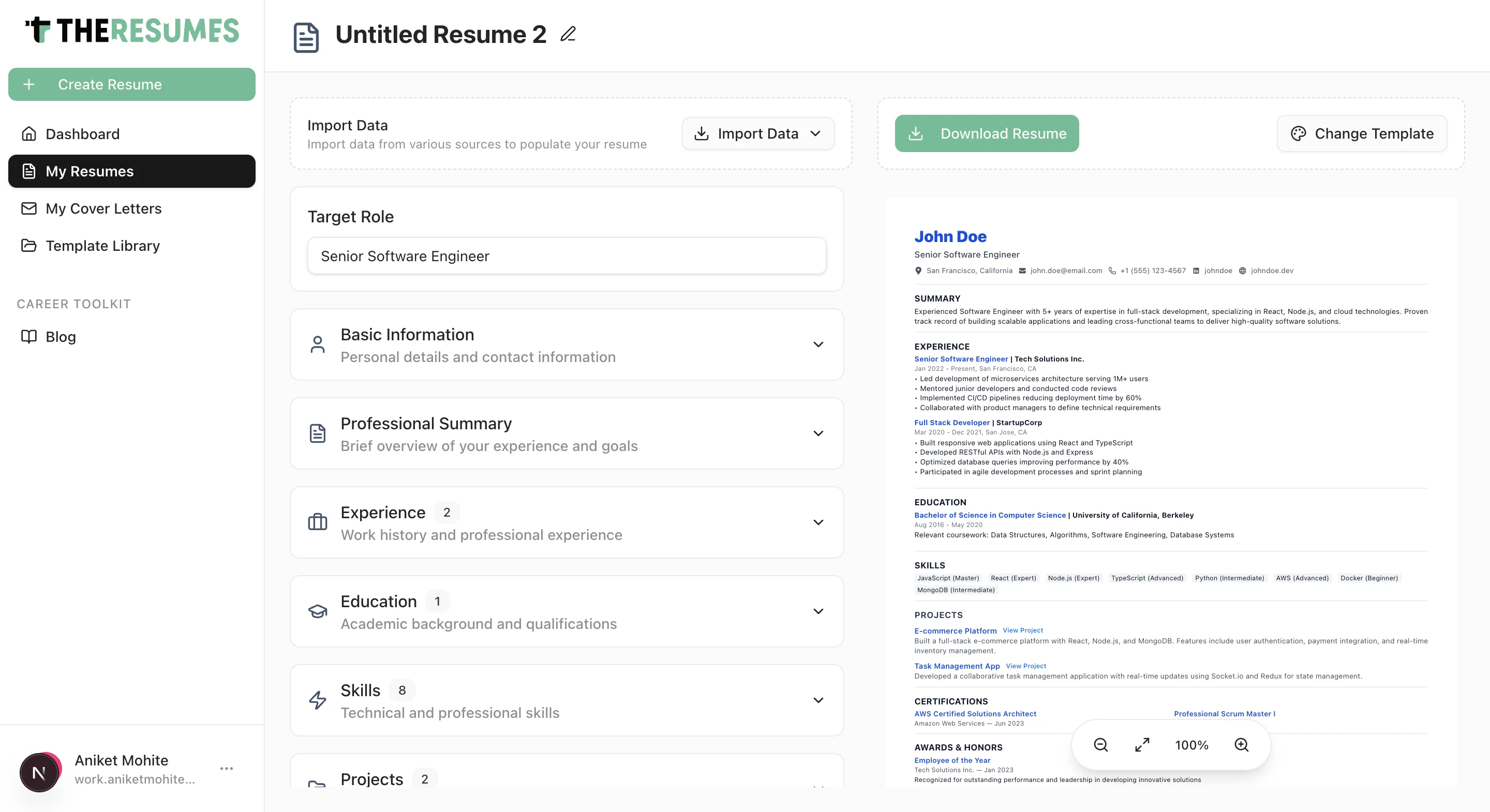 Dashboard | Create resume