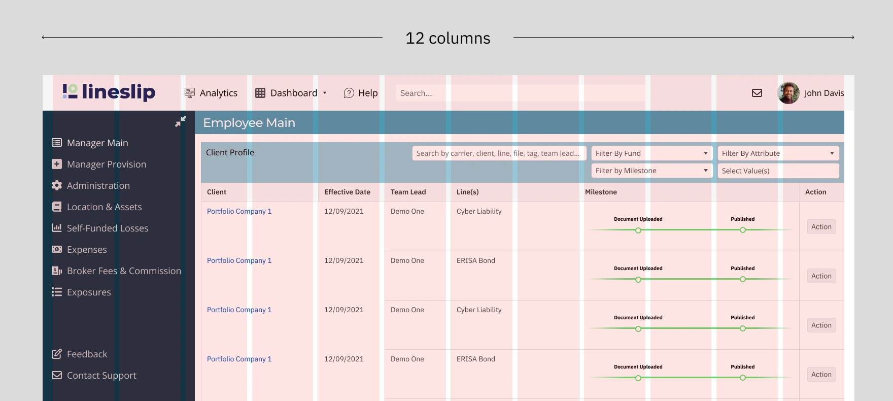 grids of 12 column for consistency across all screens