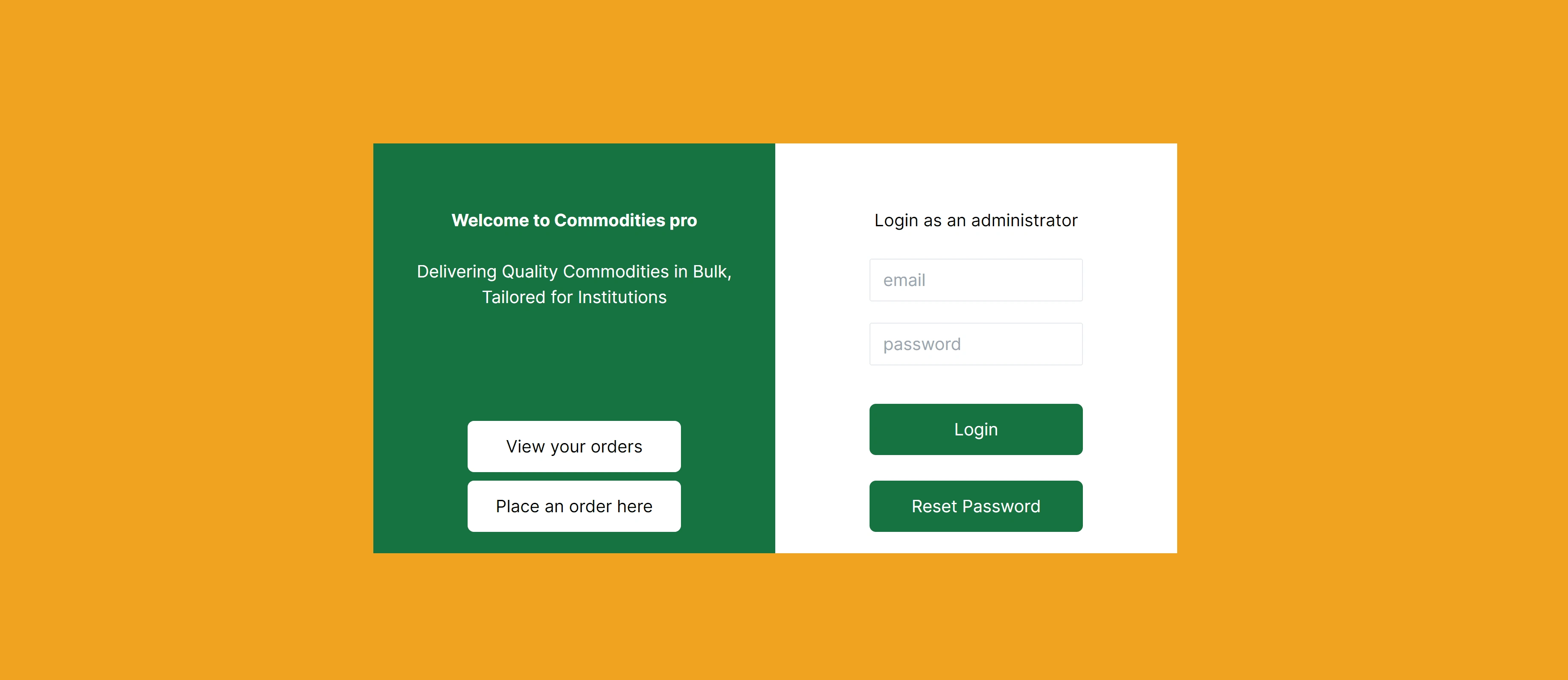 Admin log in page