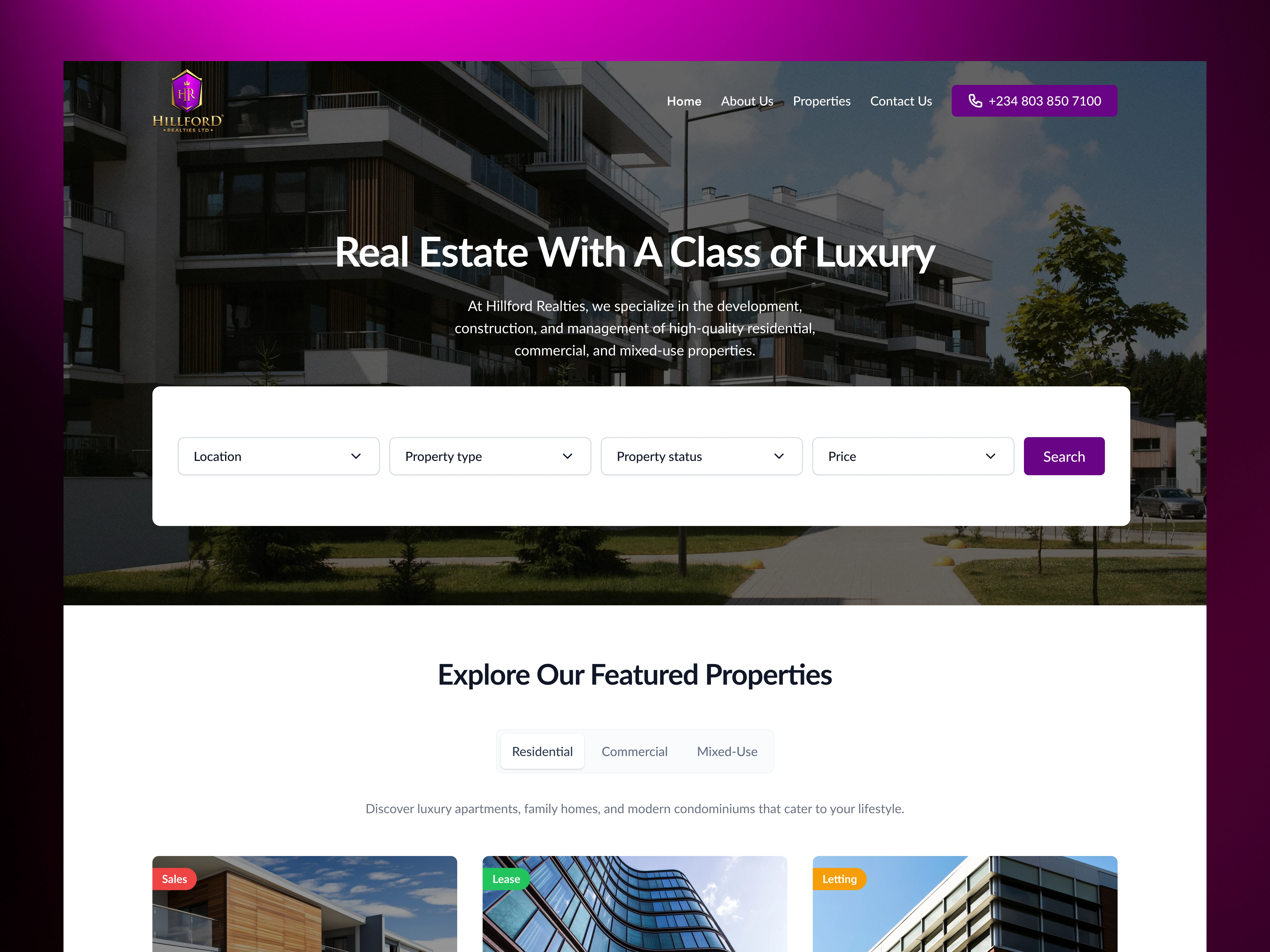Hillford Realties home page