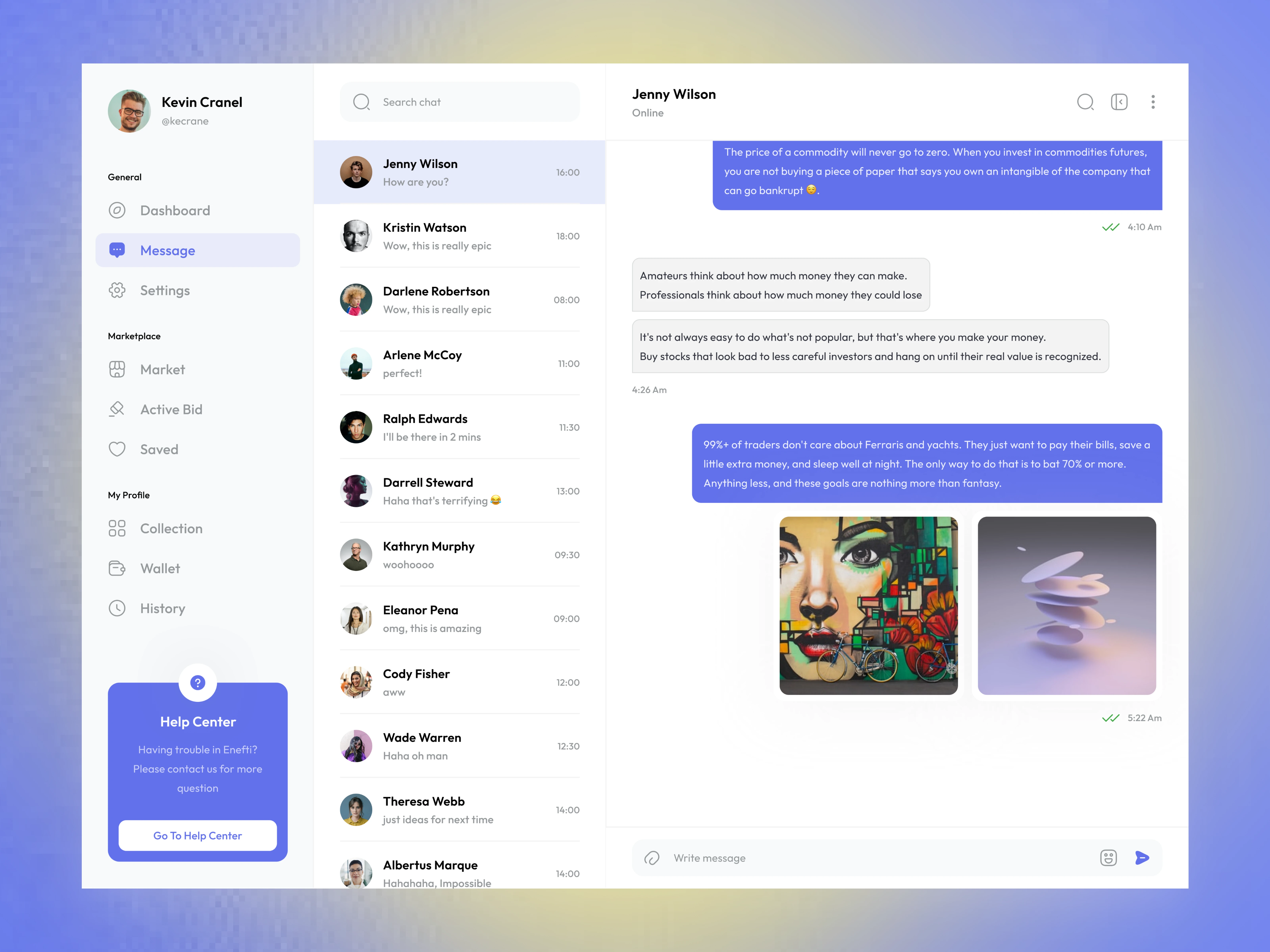 Chat with collectors, creators, or bidders instantly