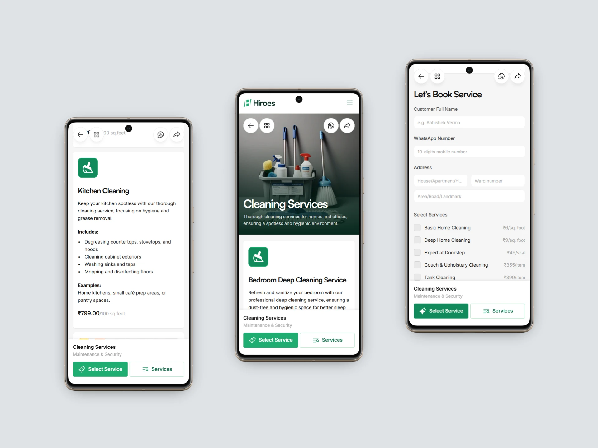 Service detail page view on mobile
