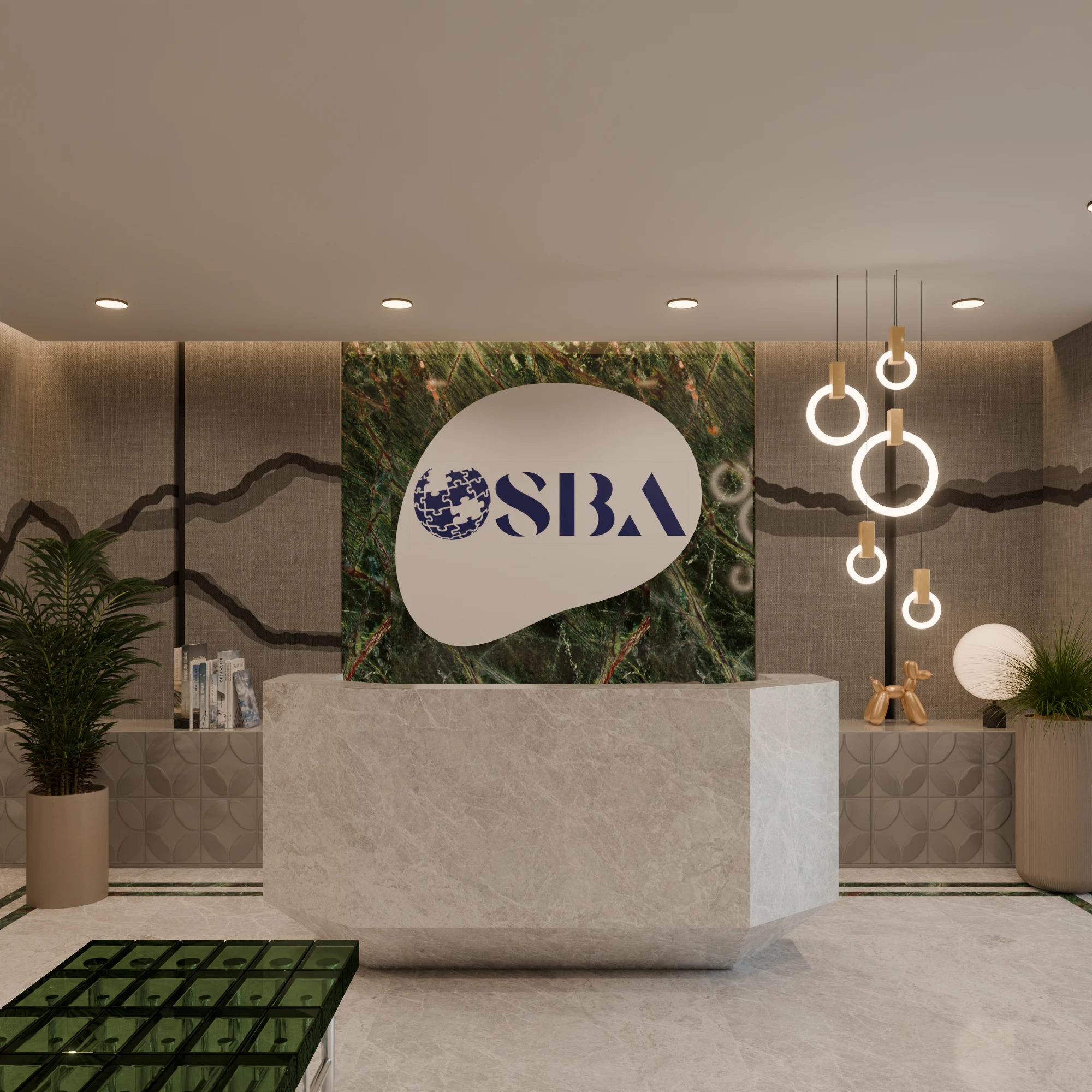 We created various options for the reception area.