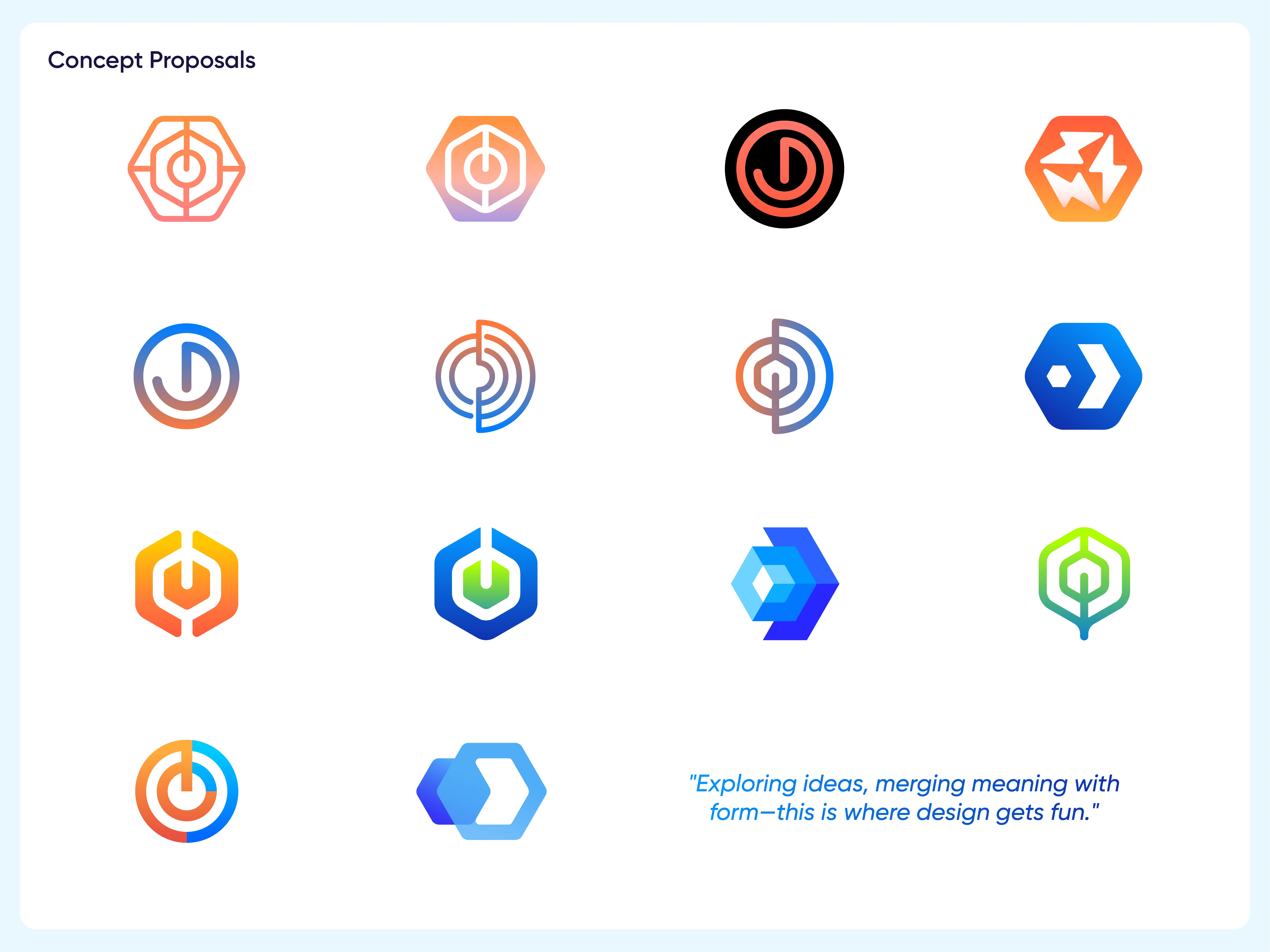 Concept exploration board with multiple concept variations.