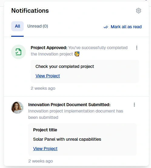 Notifications with different UI elements, configured on the frontend depending on the notification type