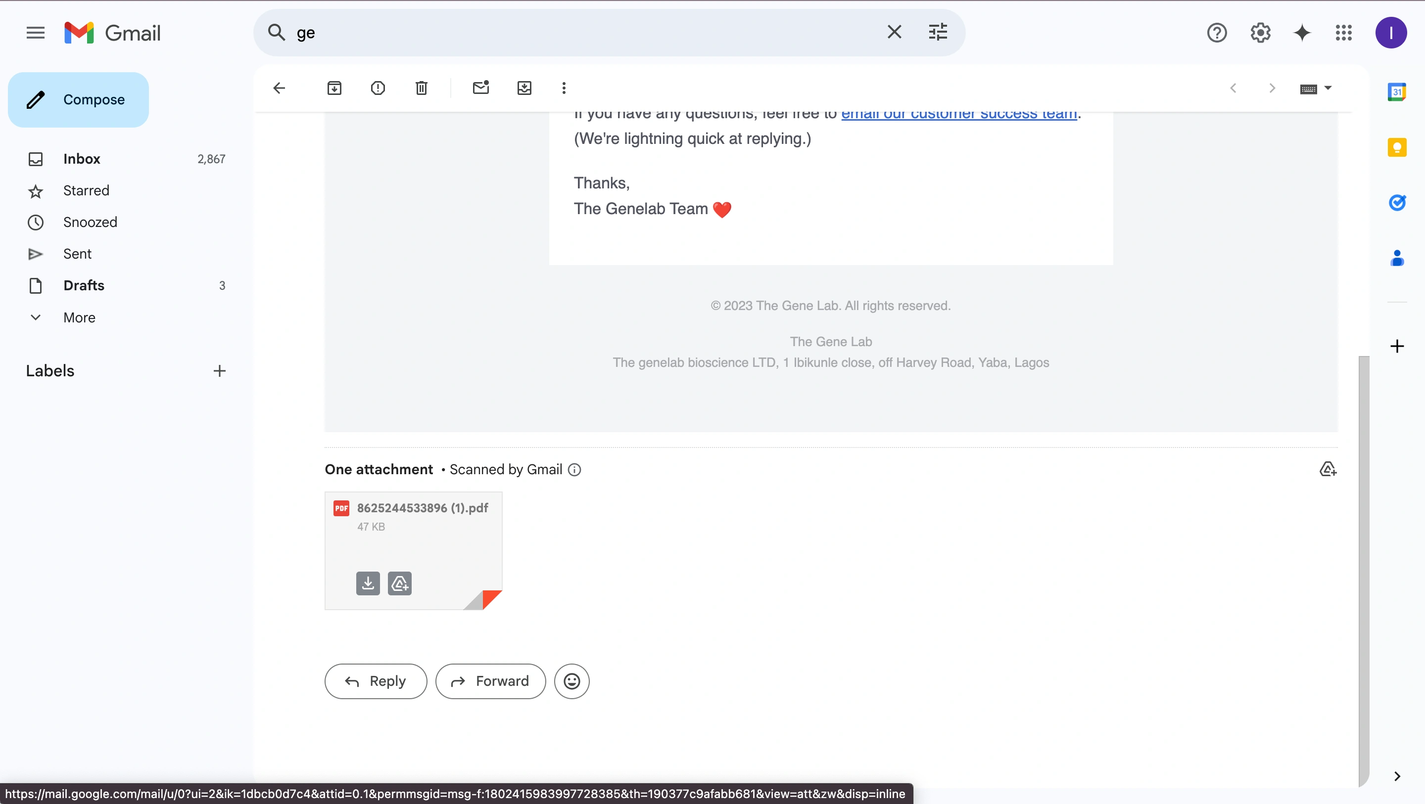 The test result sent to email as PDF