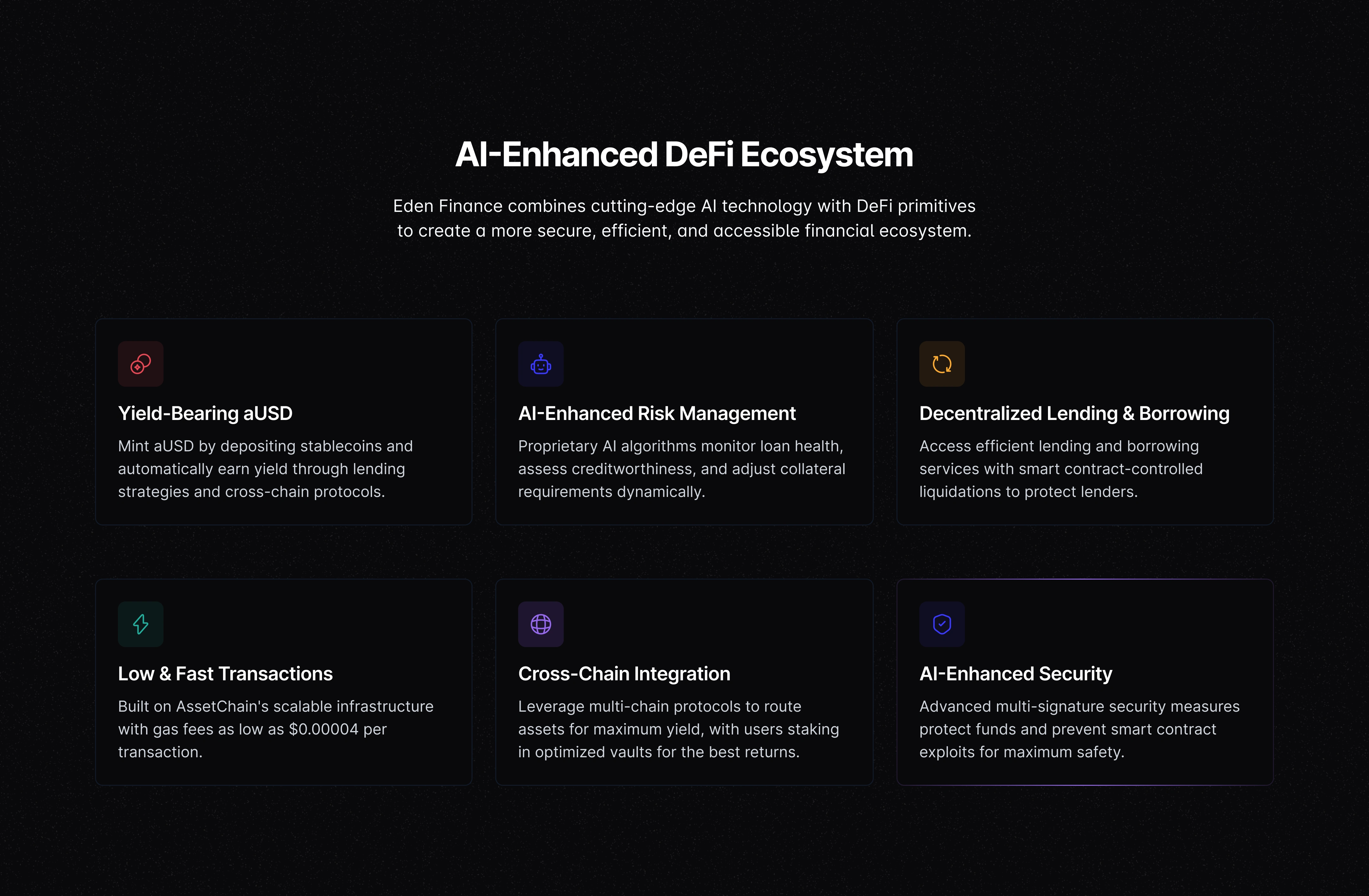 A section showing all Eden finance as to offer