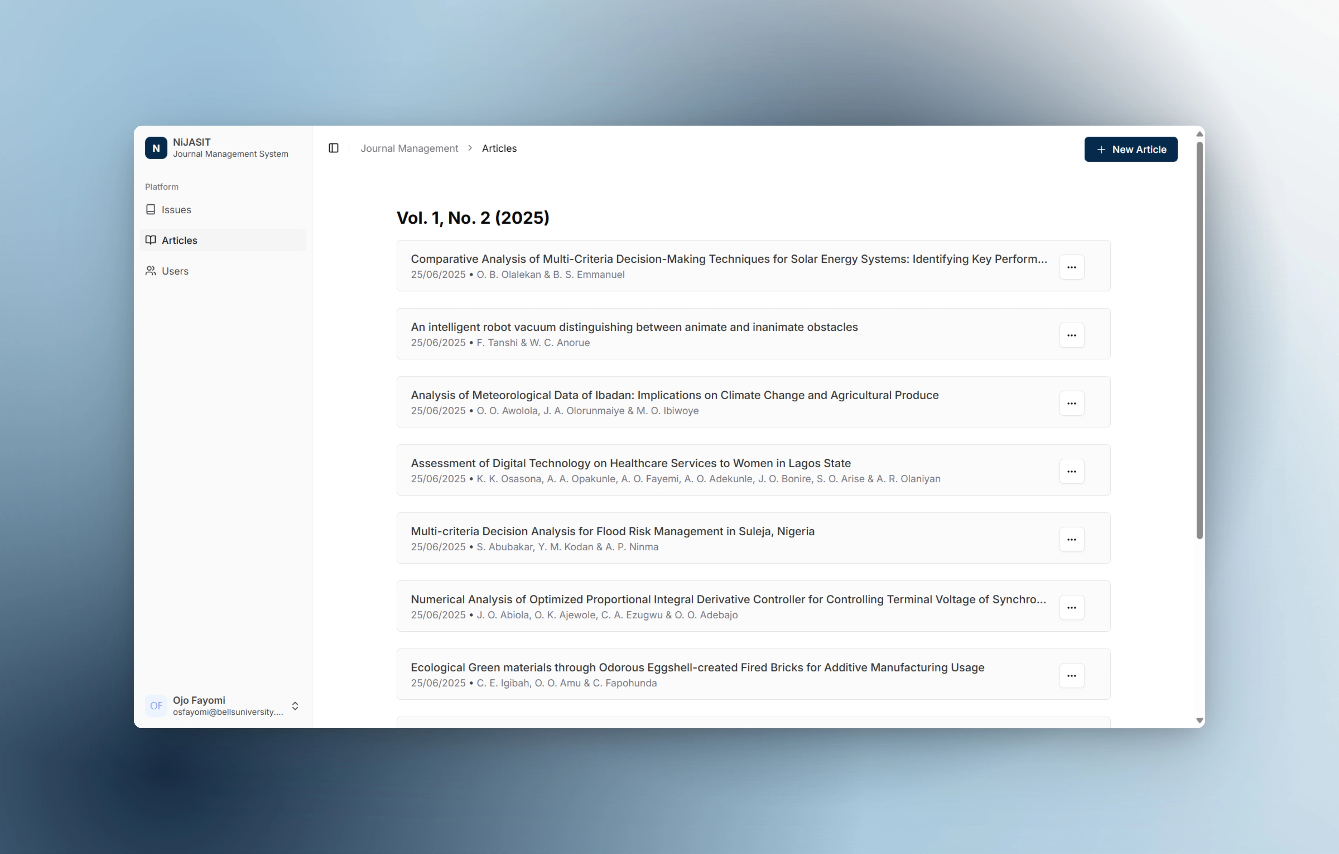 Articles page for managing and viewing issue-related articles