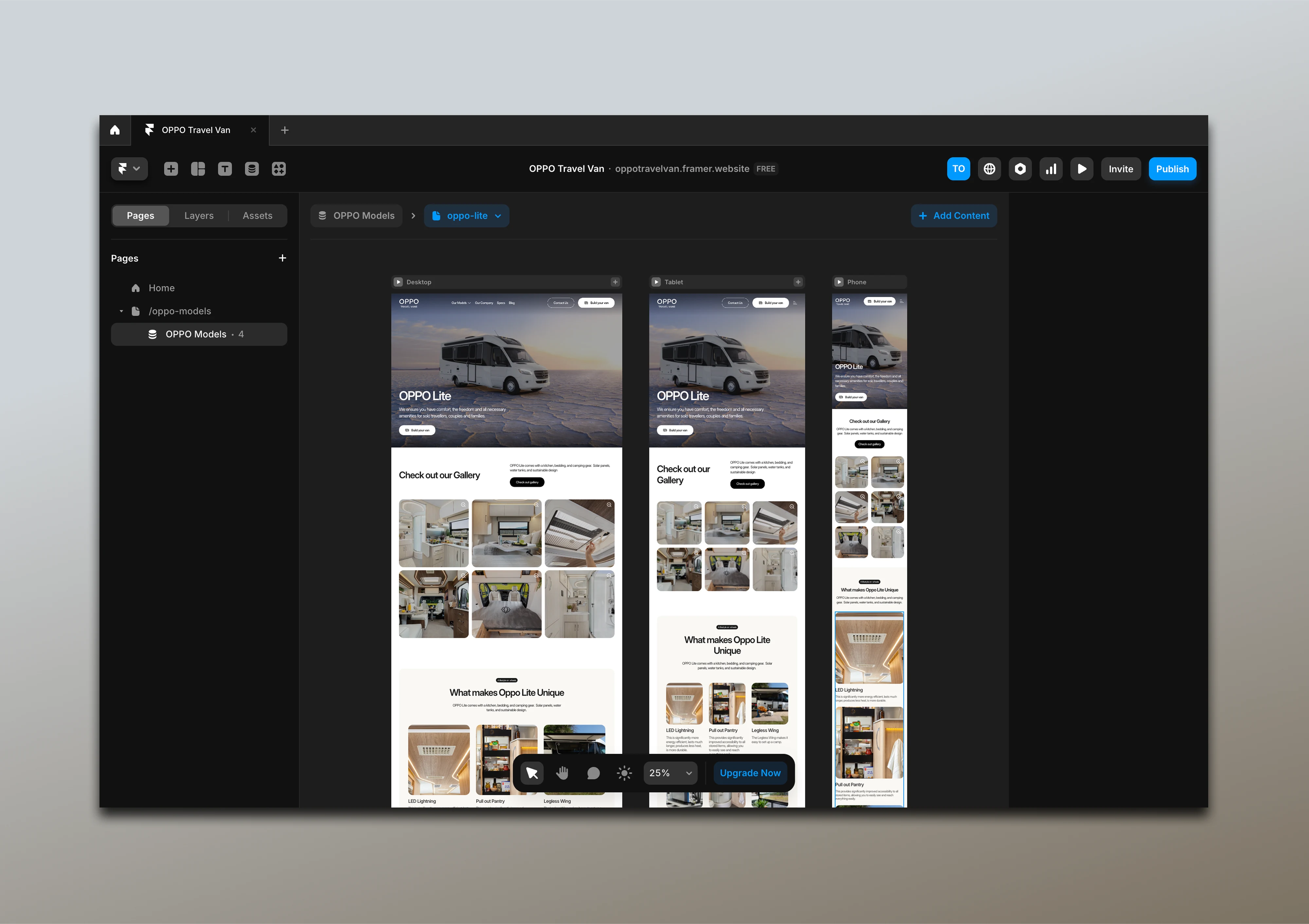 Responsive view of OPPO models developed using content management system.