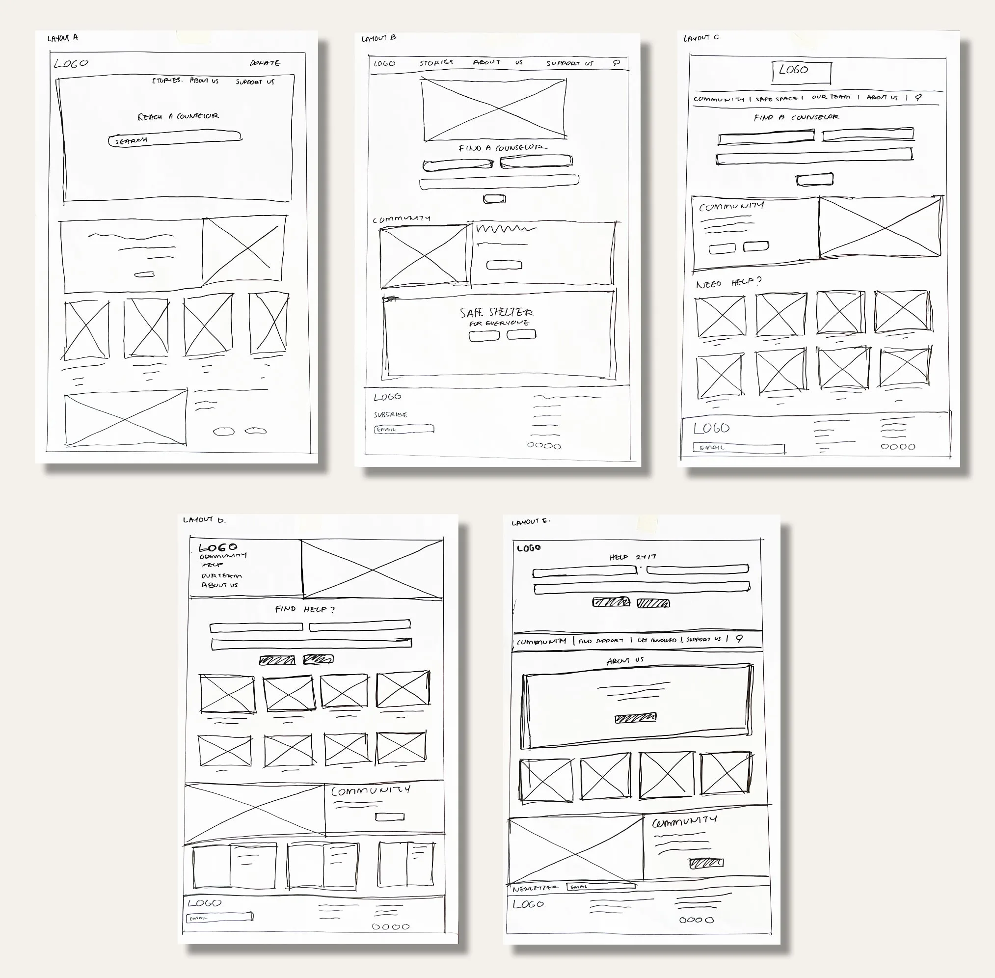 Homepage Paper Wireframes 