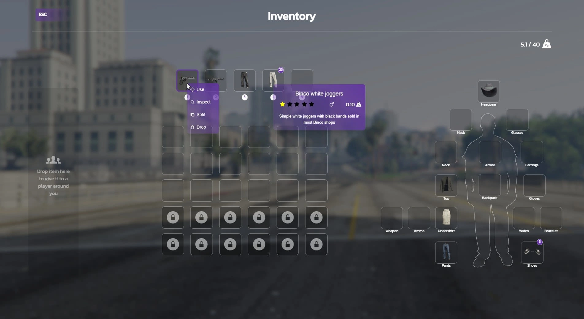 Context menu and inspect item