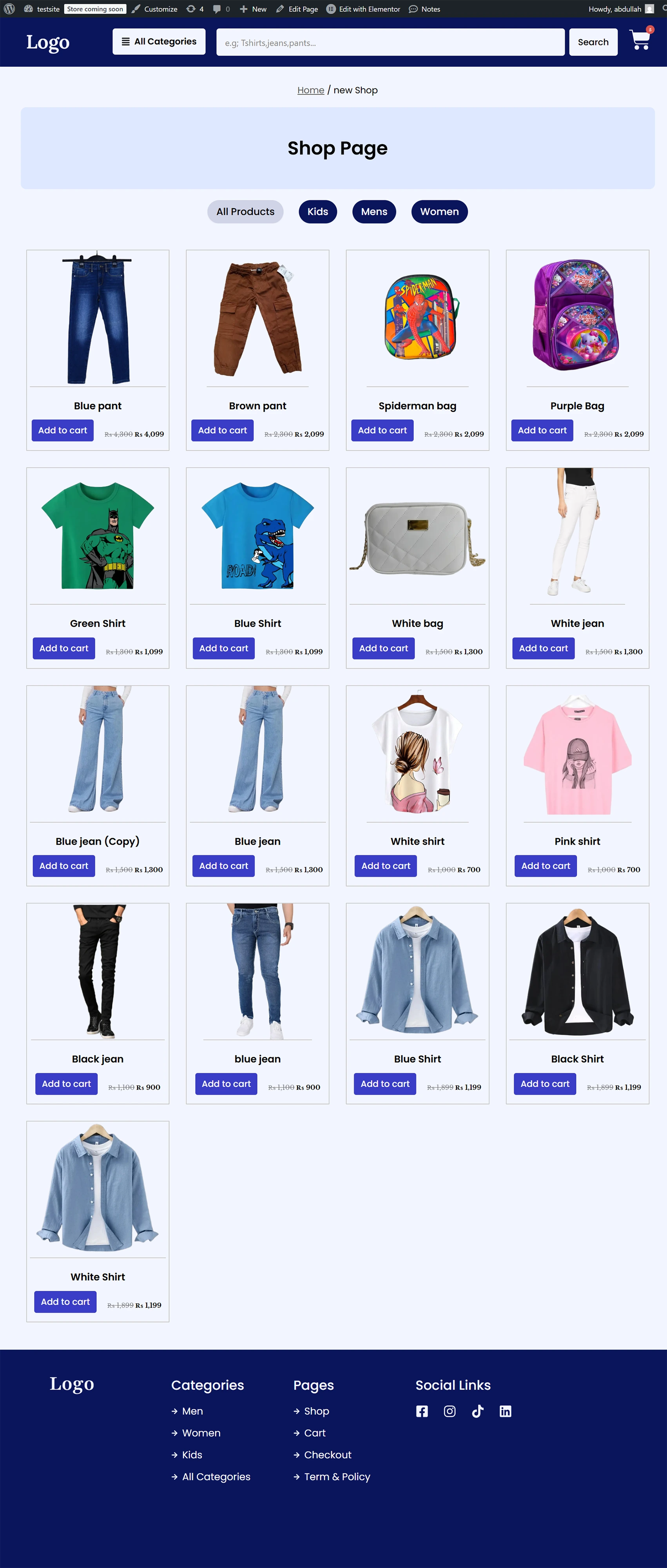 Shop page