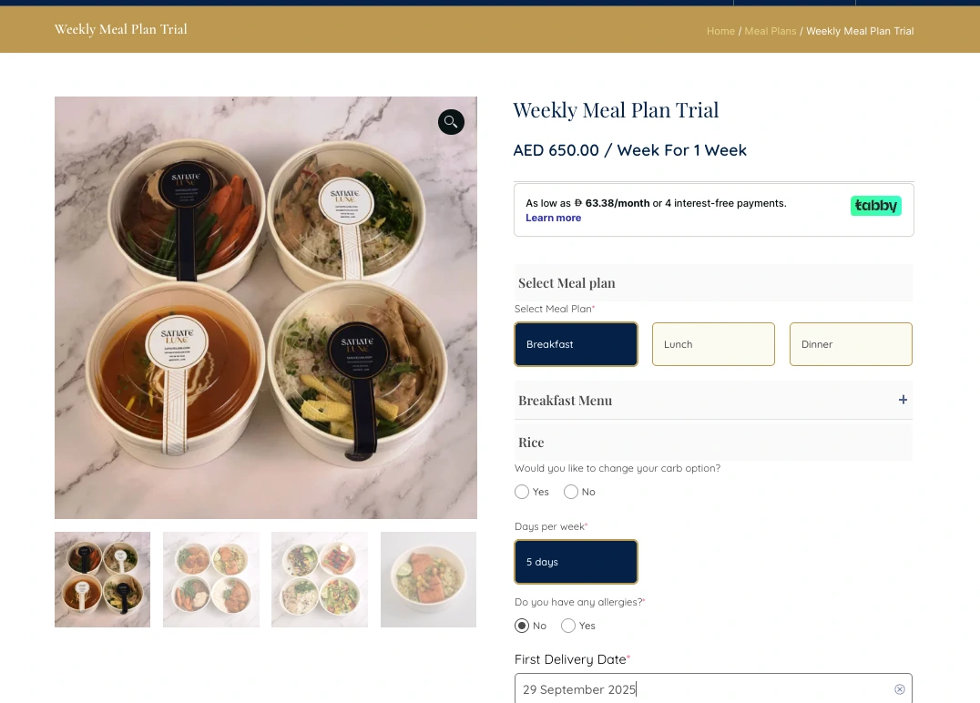 Weekly Mean Plan Booking Interface