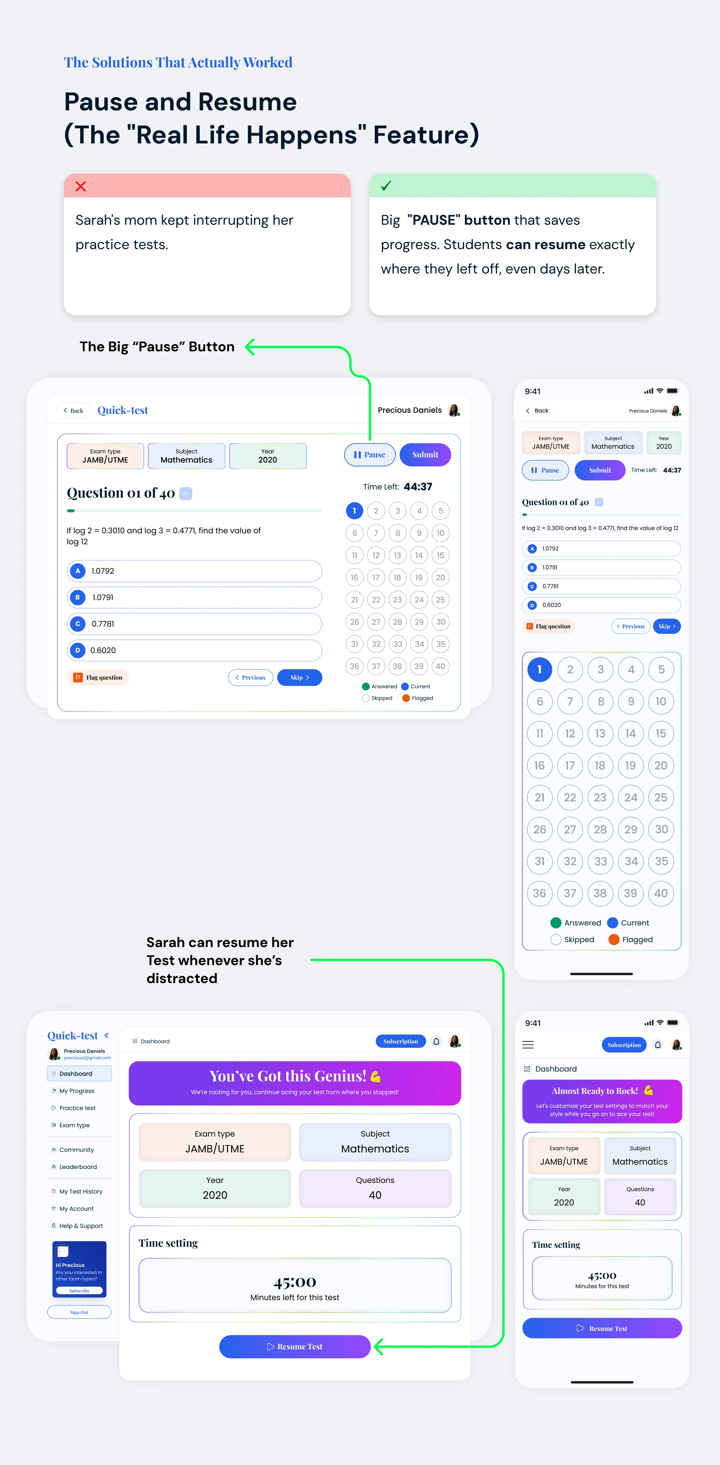 Designing for Real User Contexts: Progress-Saving Feature for Flexible Learning