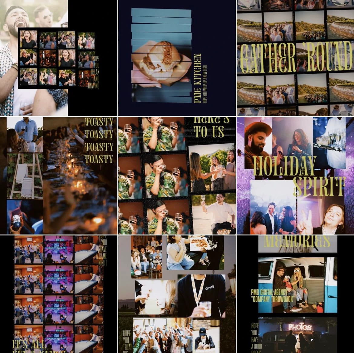 Set of Instagram posts to coincide with the company's 10 year anniversary celebrations. Each day represented a new theme and was paired with a gift for everyone at the company. For example, day 5 was "keep toasty" and was paired with a company branded blanket. I aimed for a film and scrapbook theme for all of the posts under one unified design to replicate the thought of collecting memories together. 