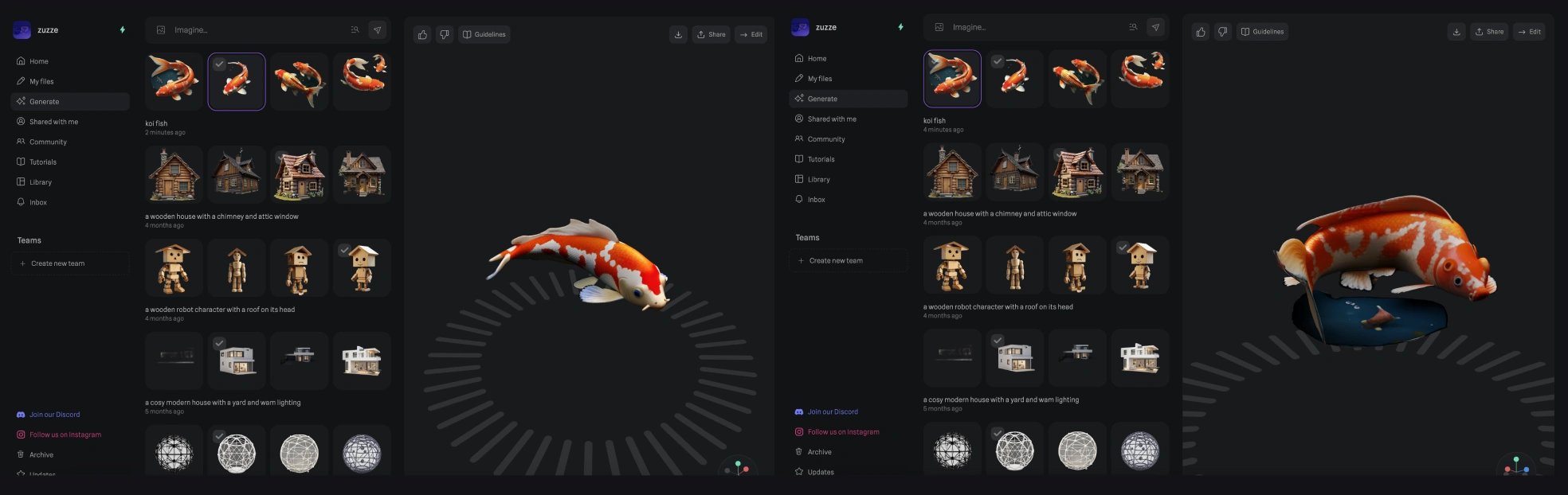 Trial and error of Koi fish AI generation with Spline AI