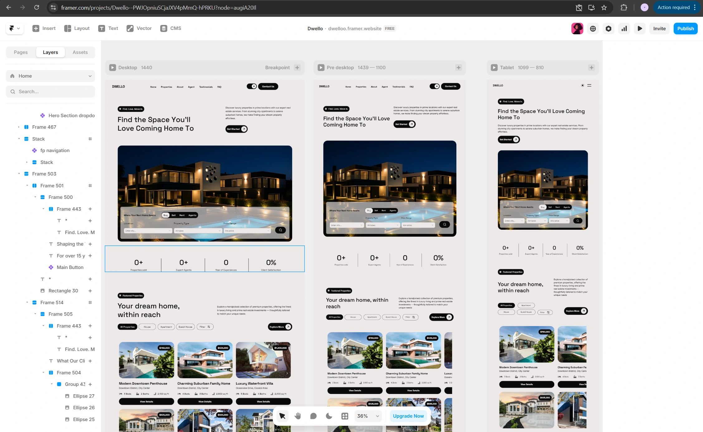 Light Mode of the the project on the Framer workspace
