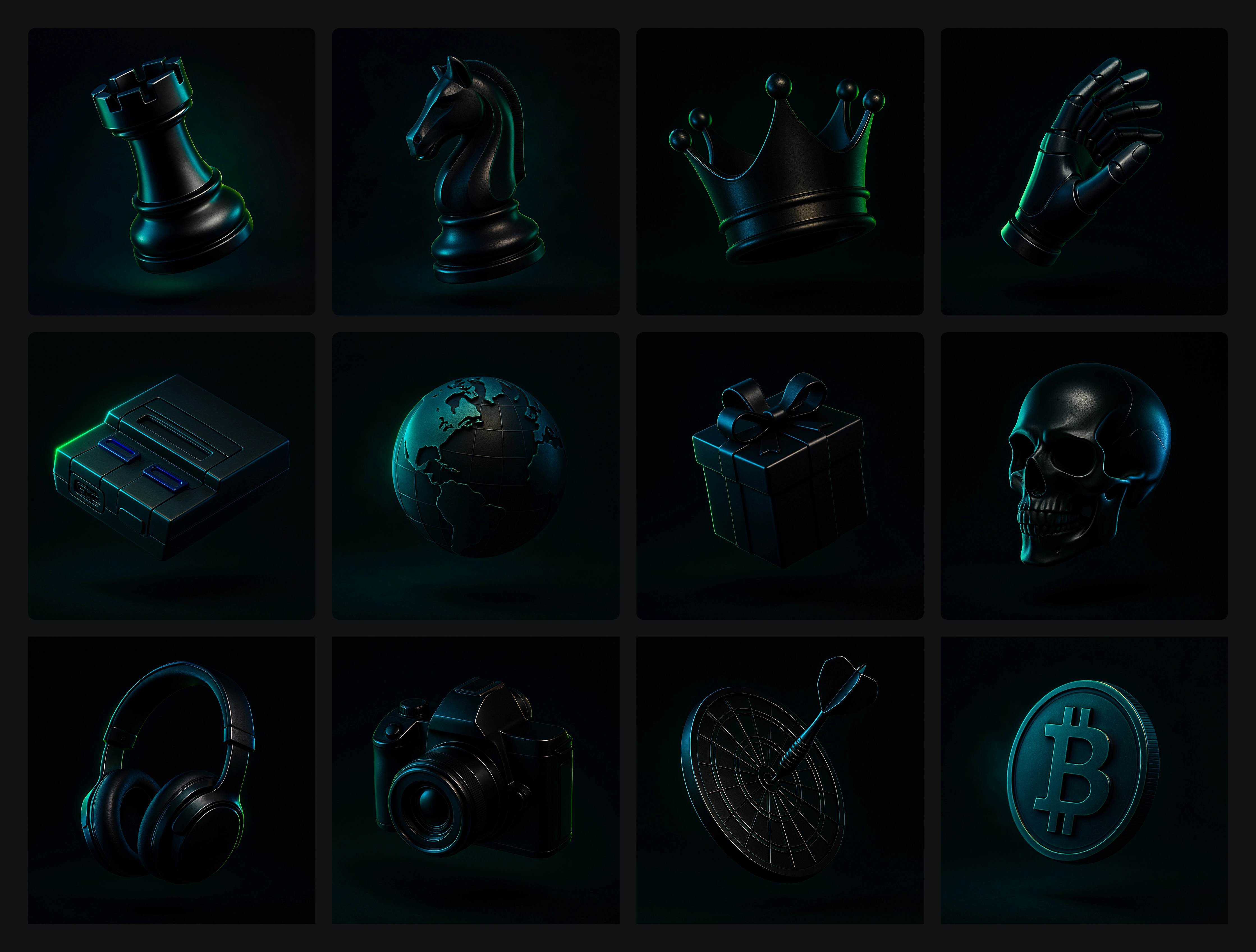 8 unique icons in "Neon-Rimmed Black Alloy" theme
