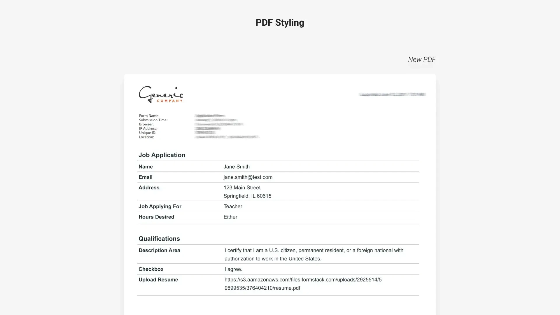 New styling for the exported PDF