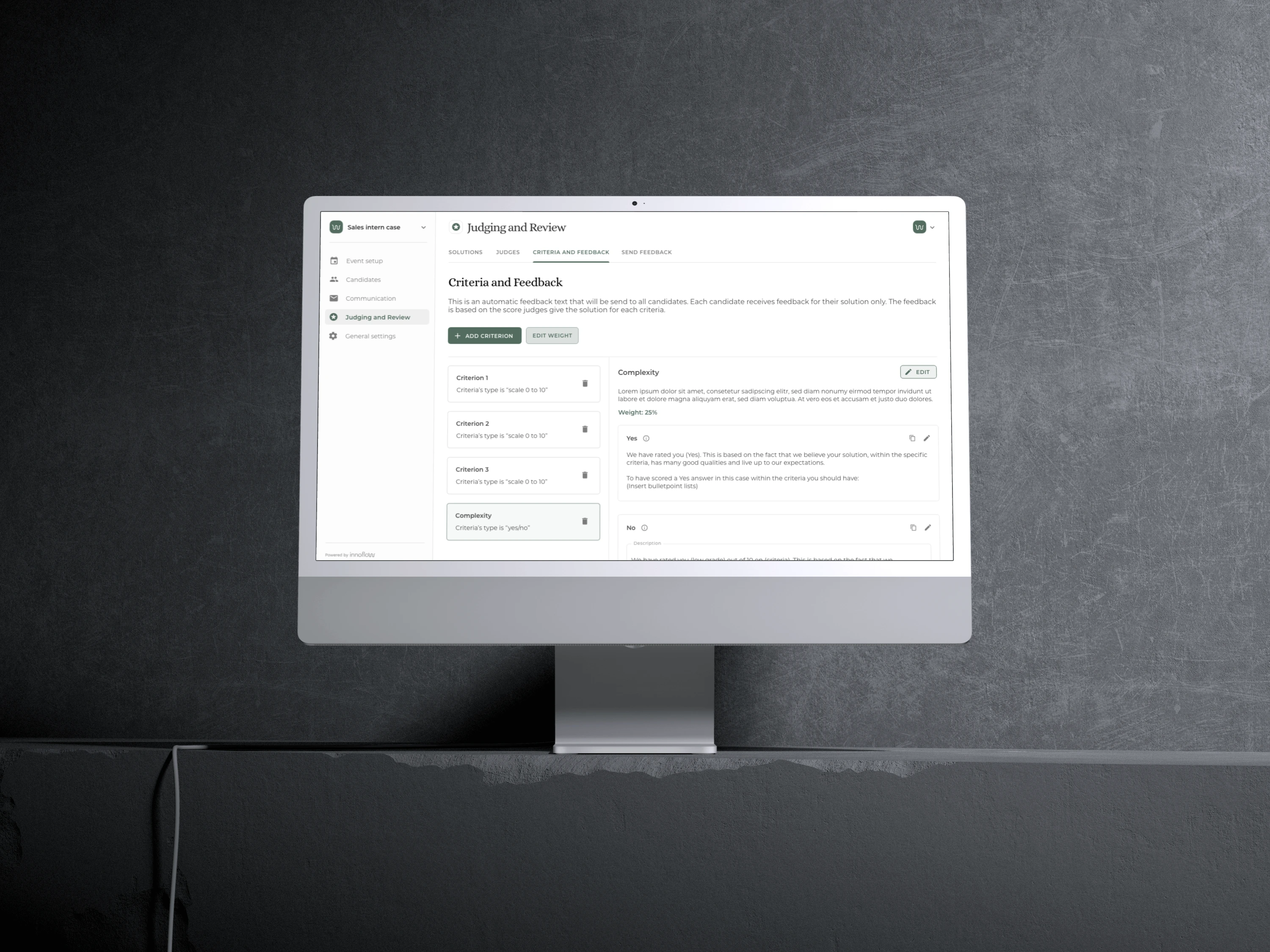 Judging and Review screen