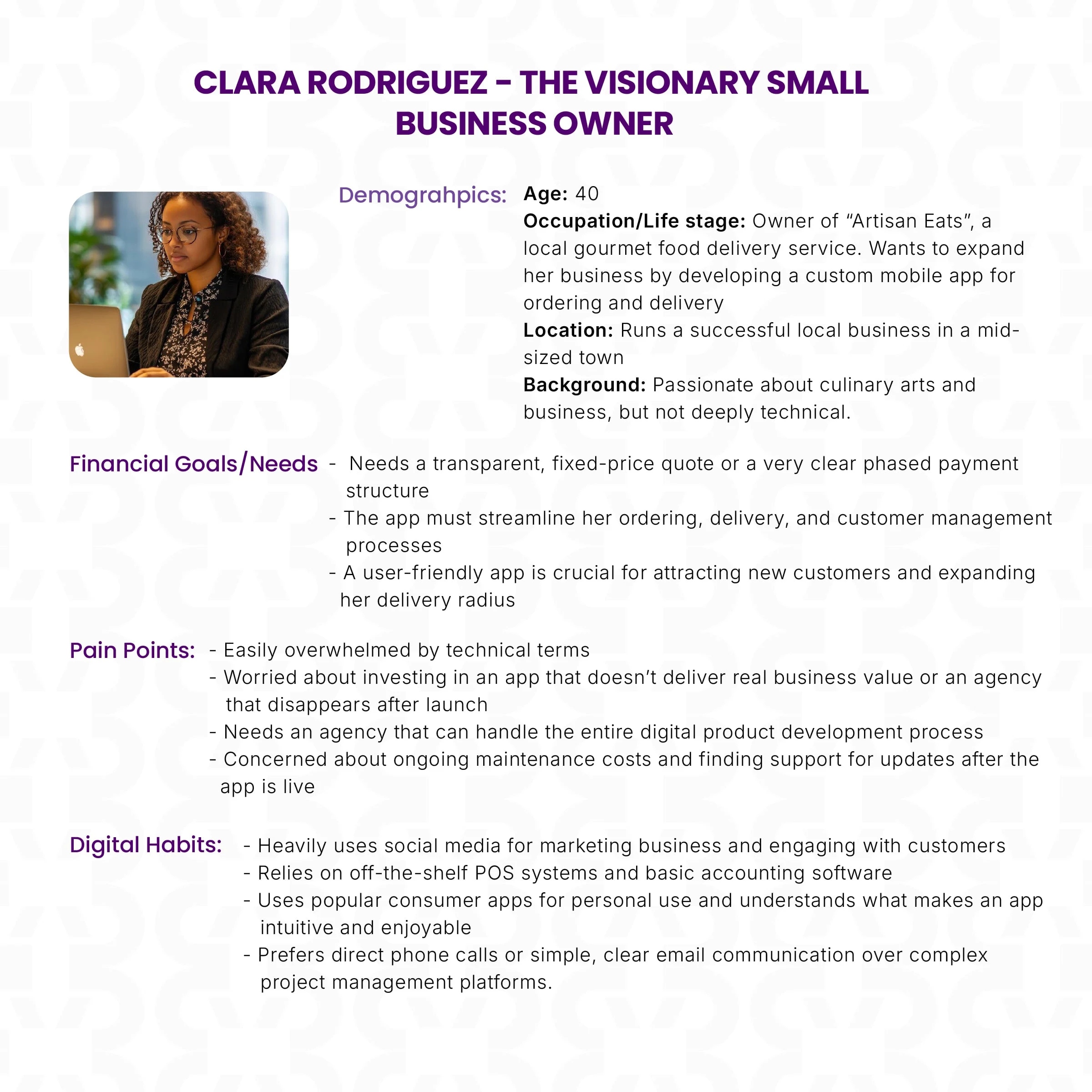 Persona 3: Clara Rodriguez - The Visionary Small Business Owner