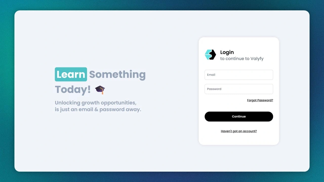 Screenshot of the login page
