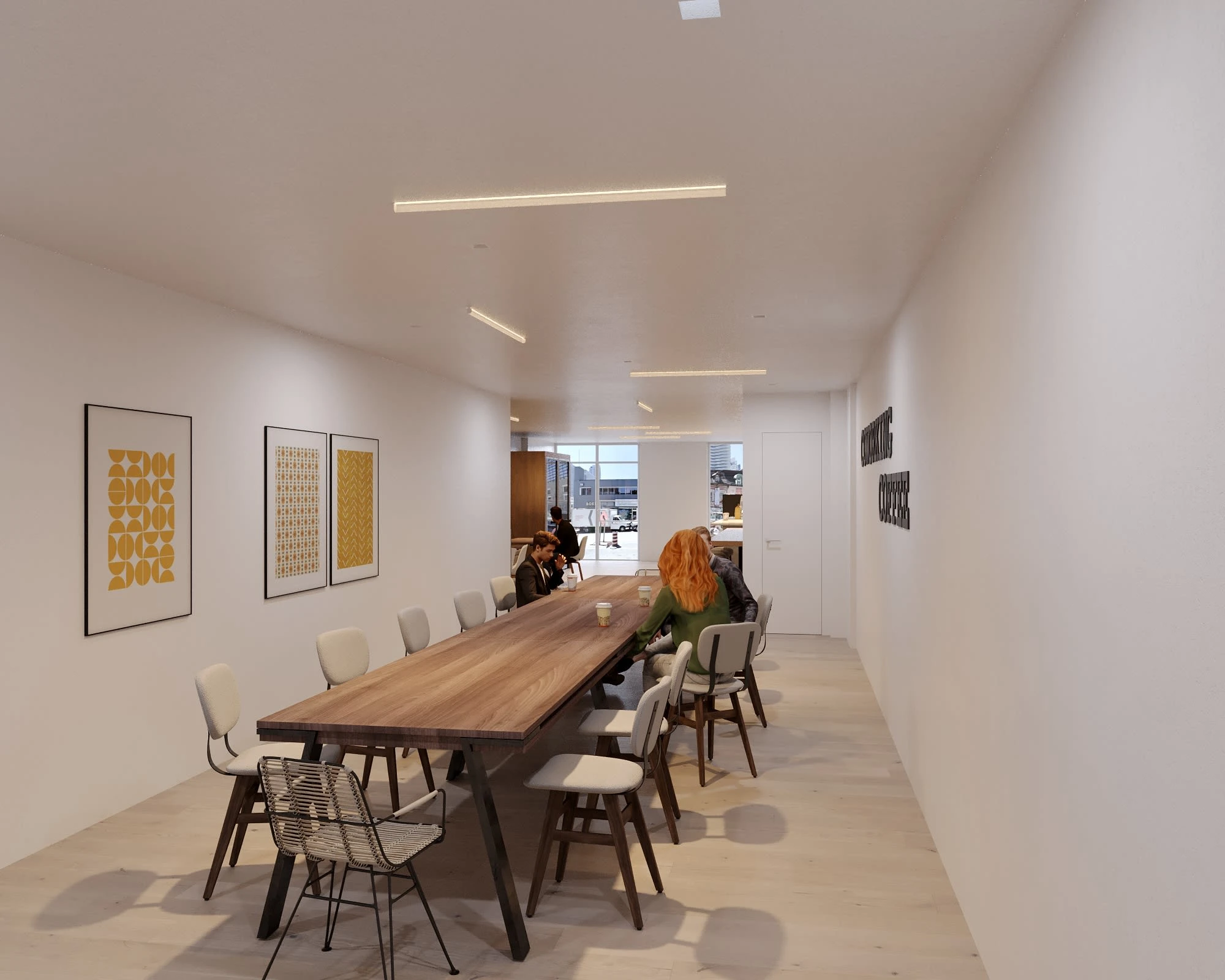 Interior | Ultra-Realistic 3D Rendering ( w/view from the back of the coworking cafe