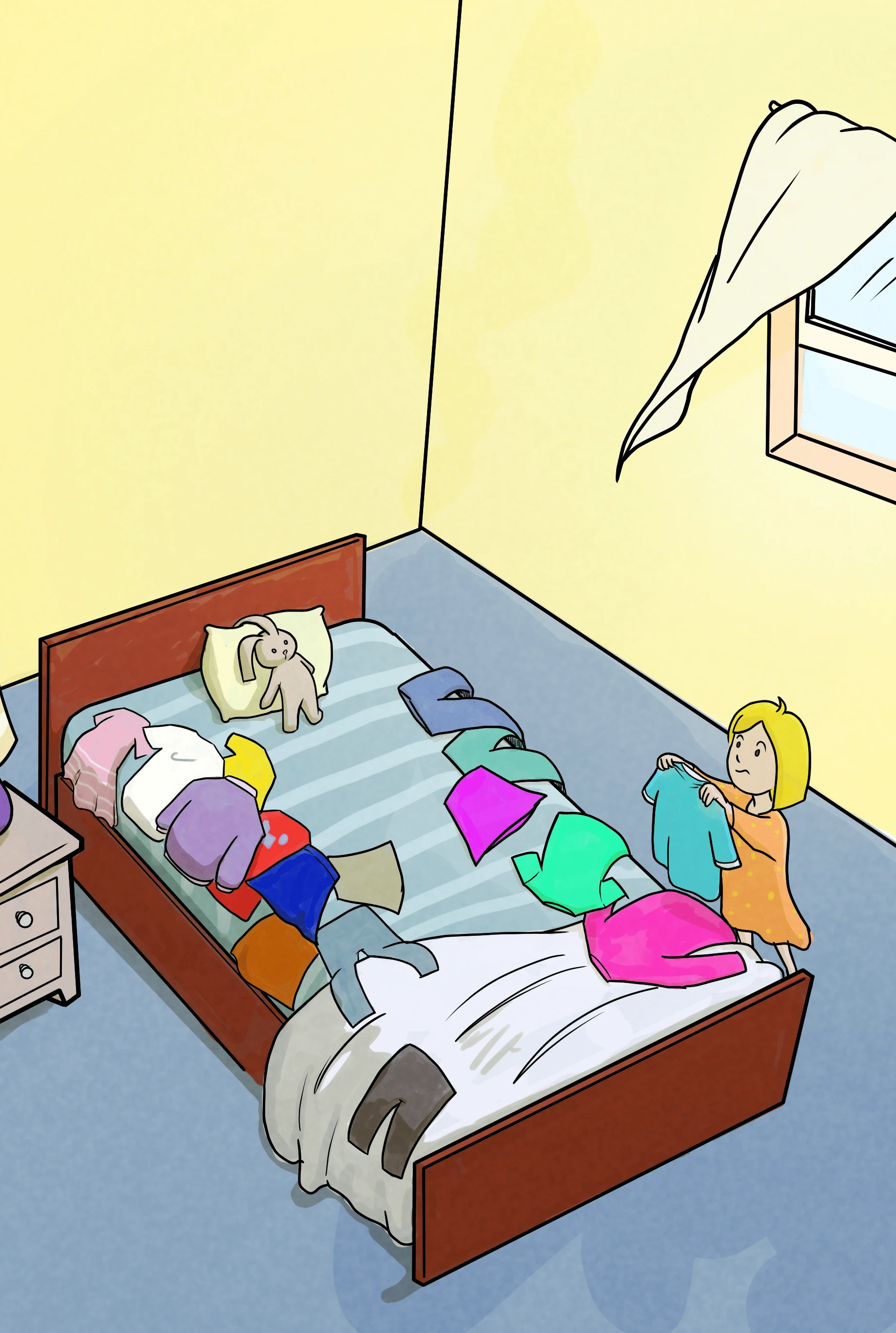 She had packed all her clothes, she was ready.