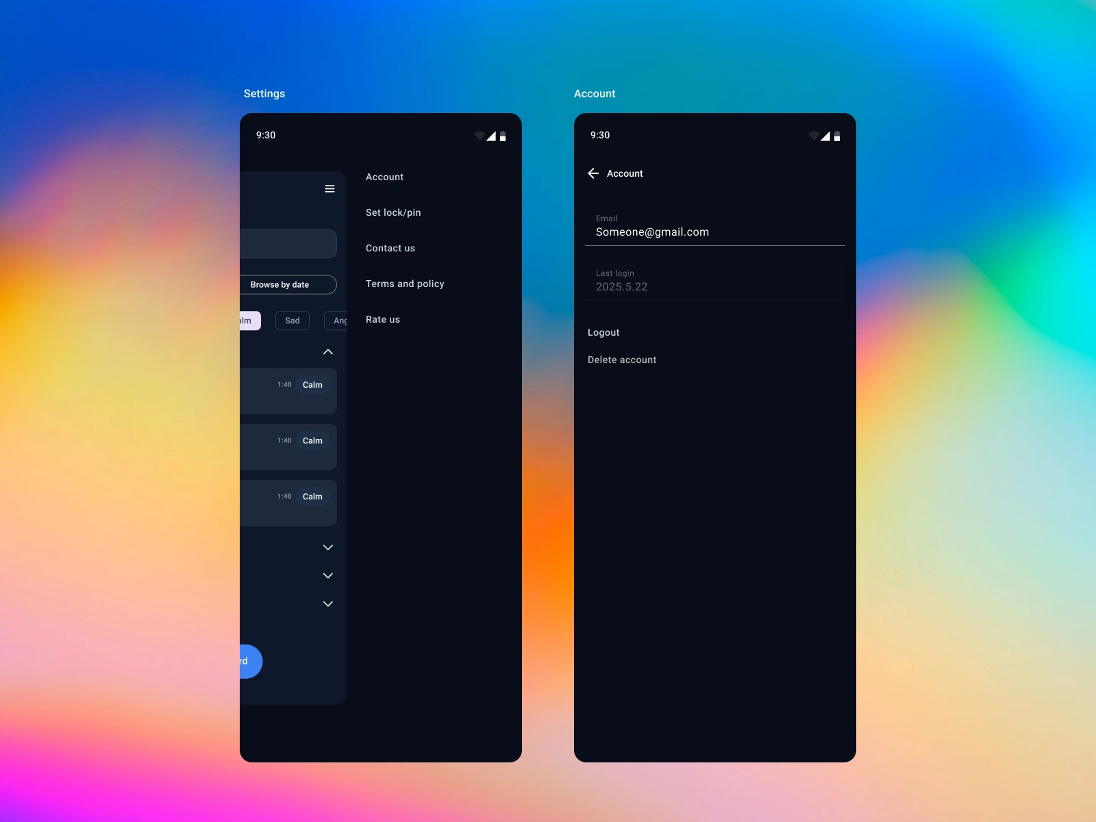 Account screen