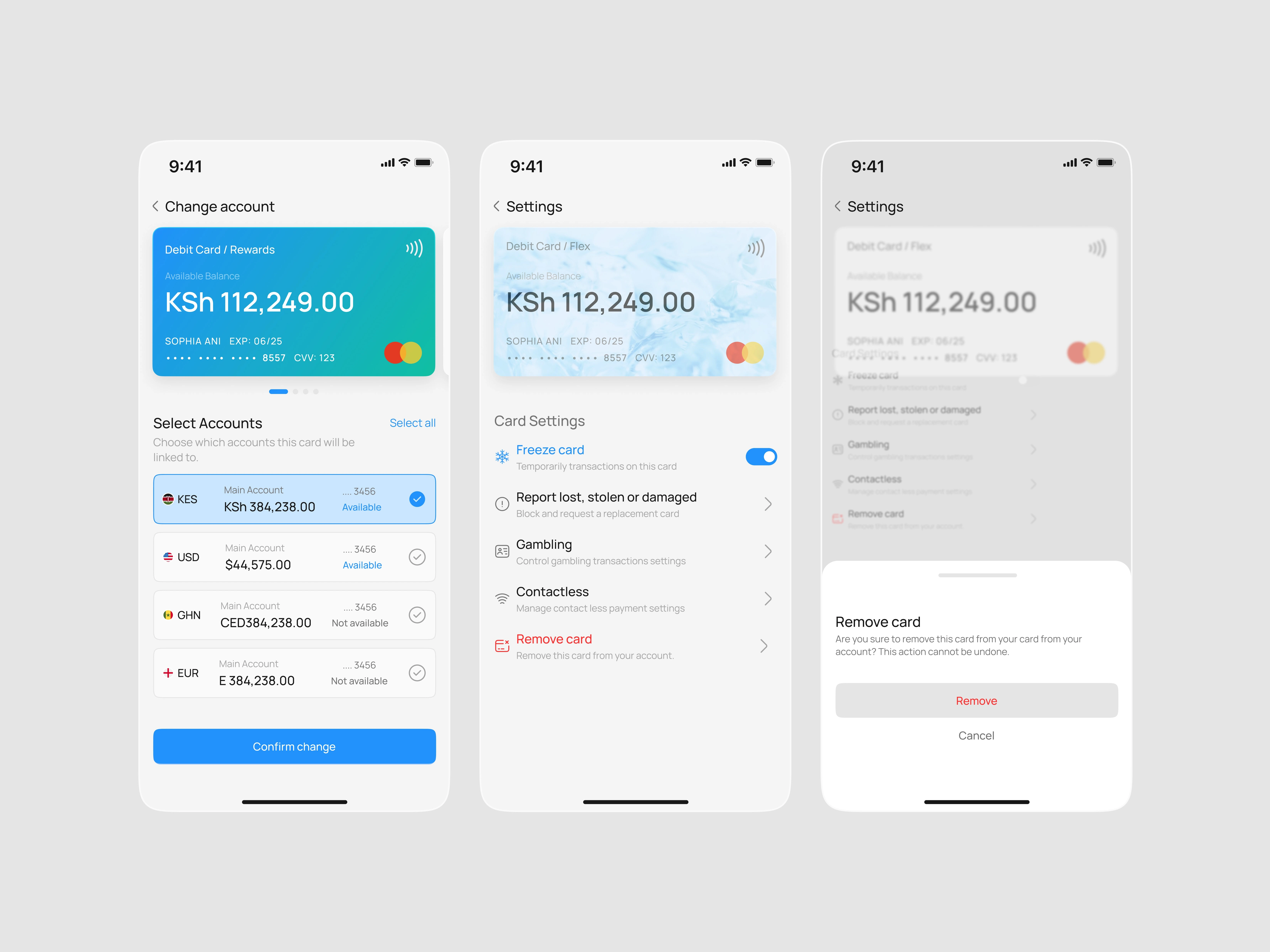 Change account & Freeze account