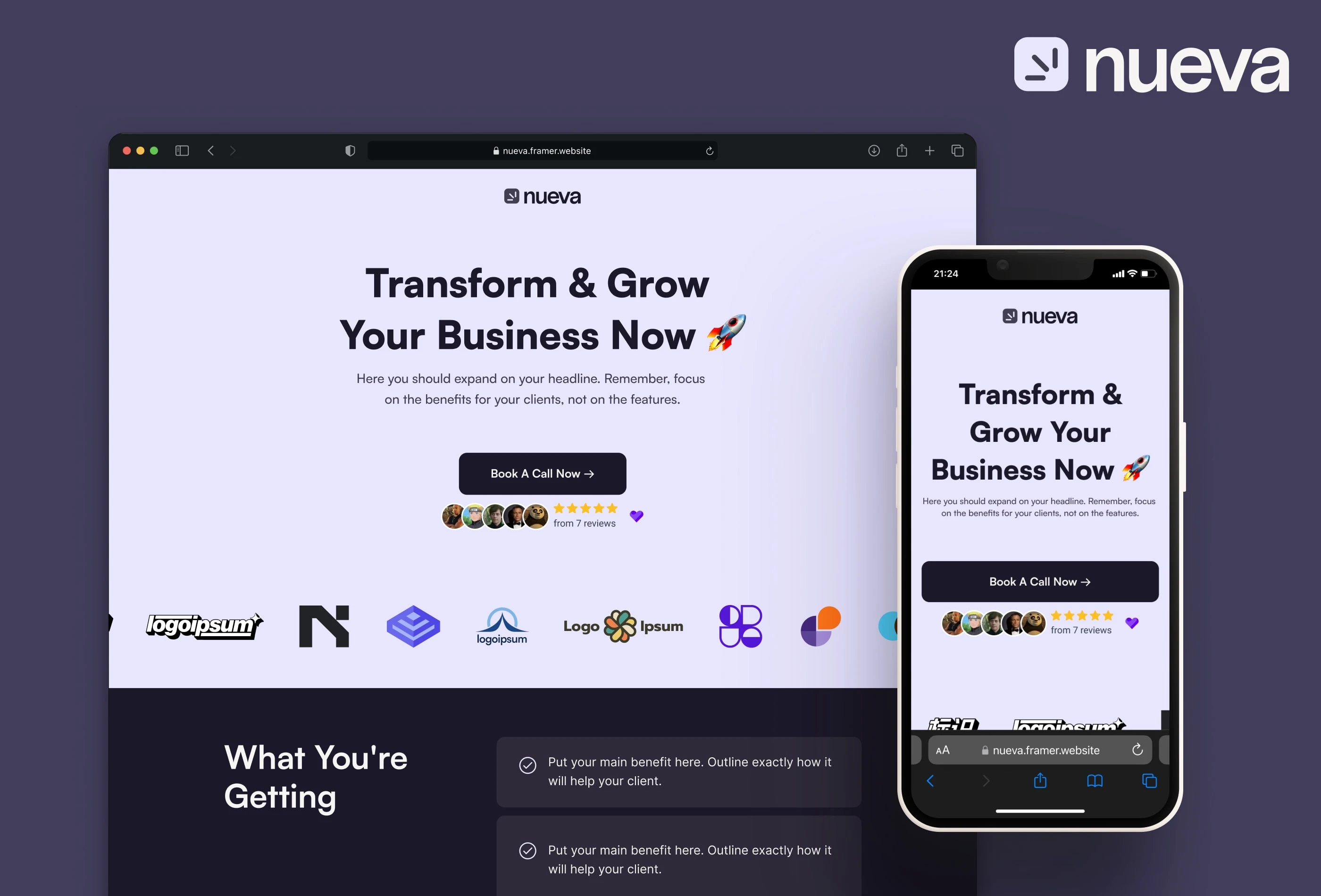 Nueva - a Service-Based Biz & Agency Landing Page Framer Template