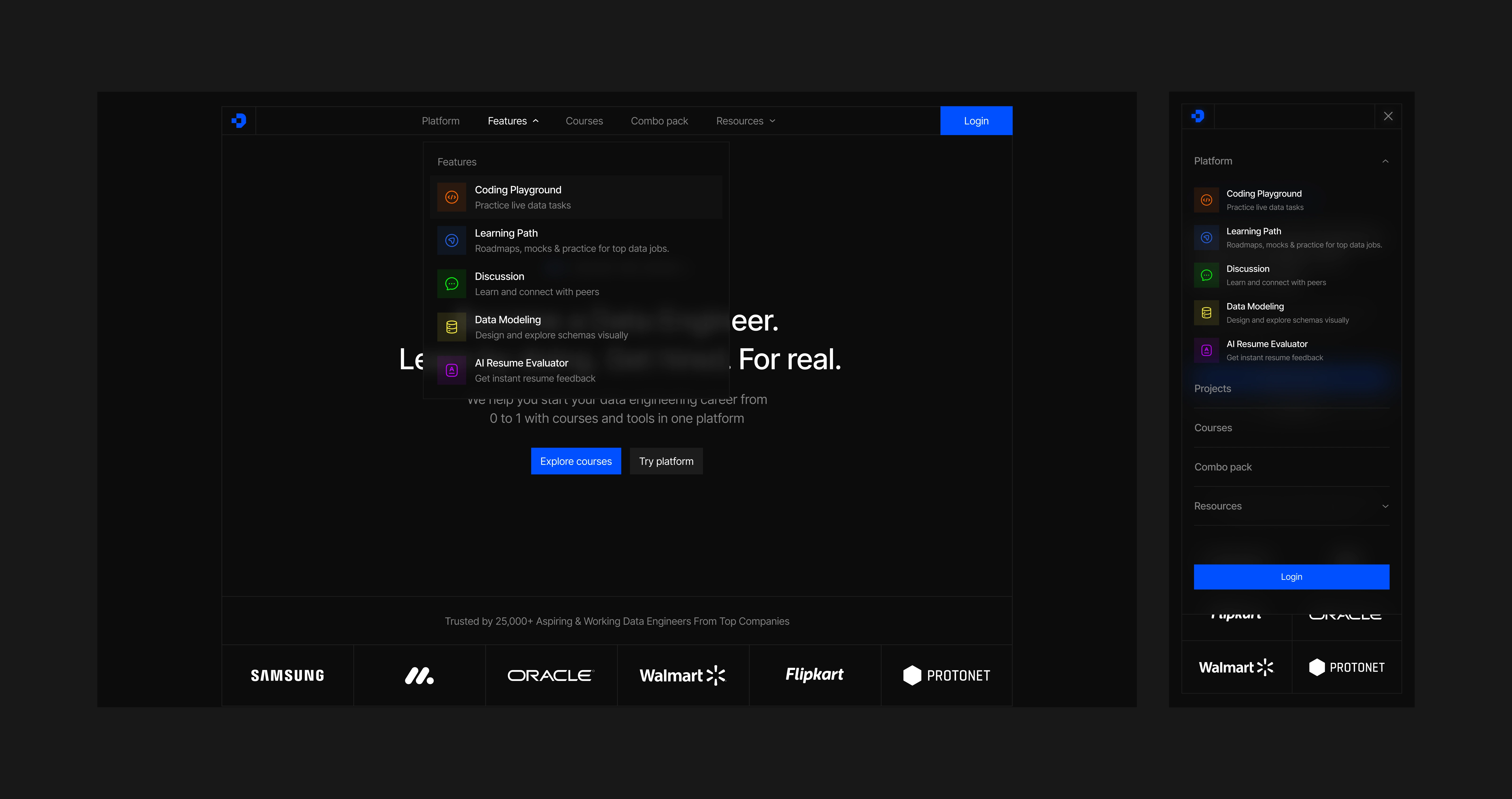 dropdown navigation menu.
