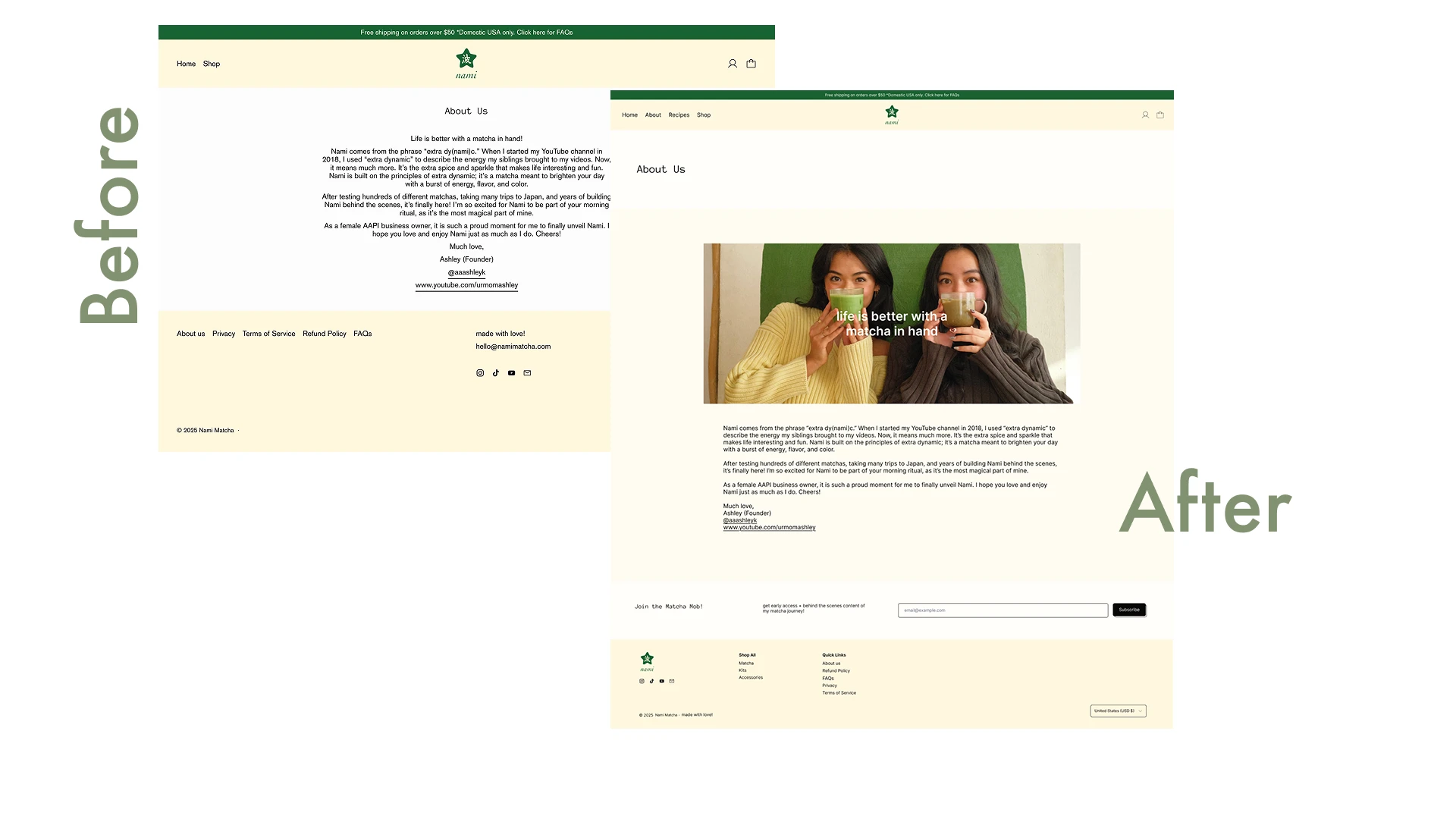 About us page - Before & After