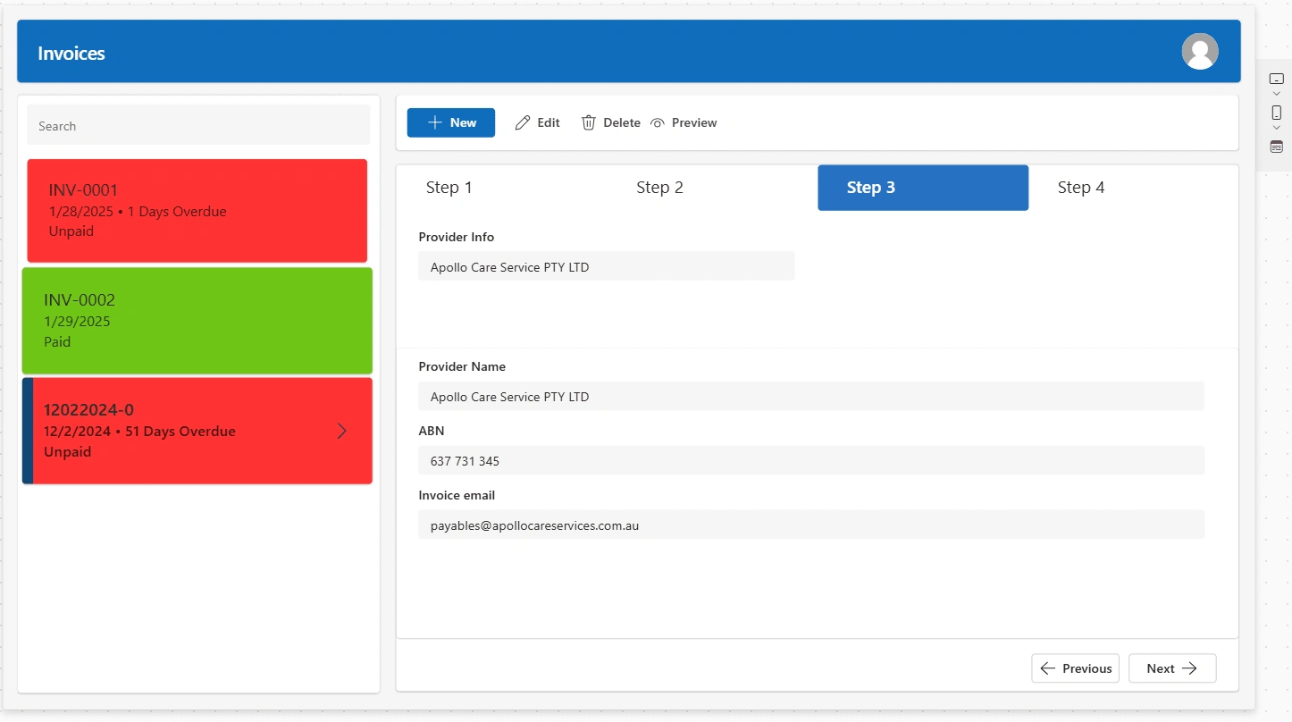 Provider Info Page