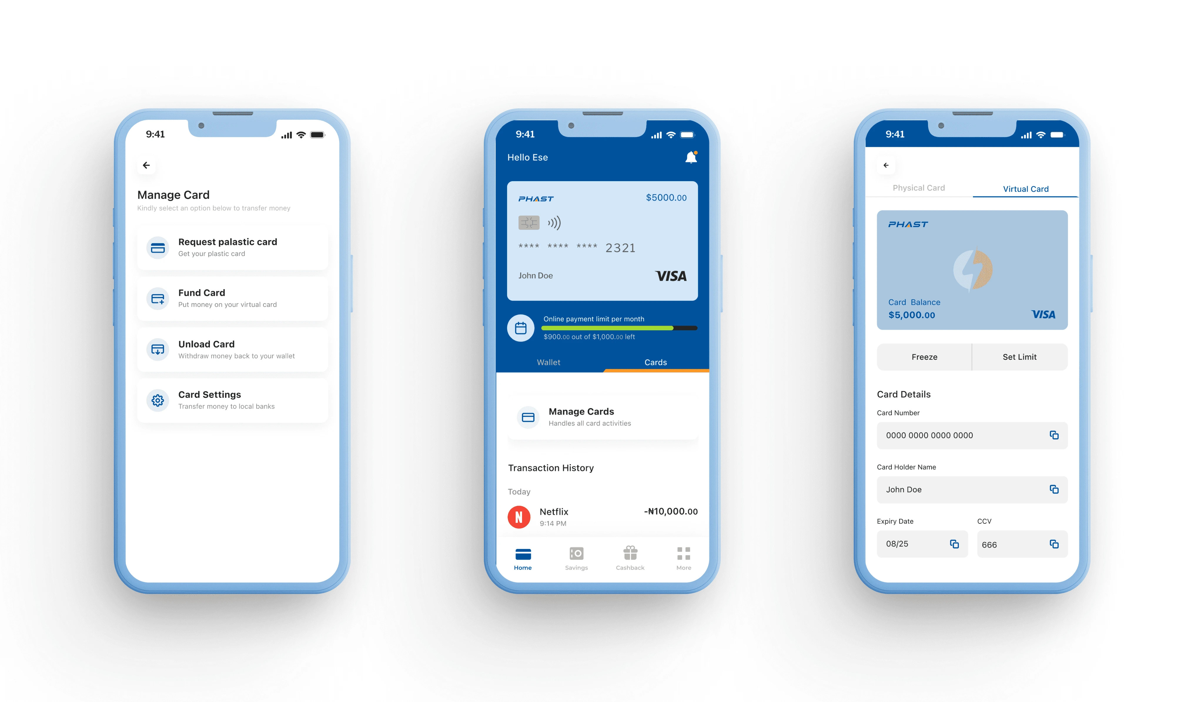 Card Overview and Functionality Screens