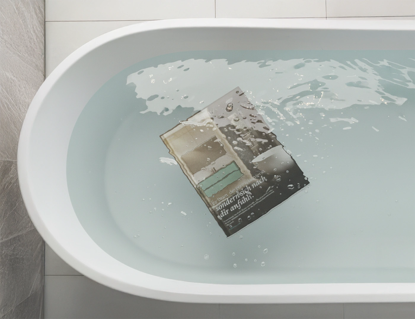 AMIA catalog in a bathtub