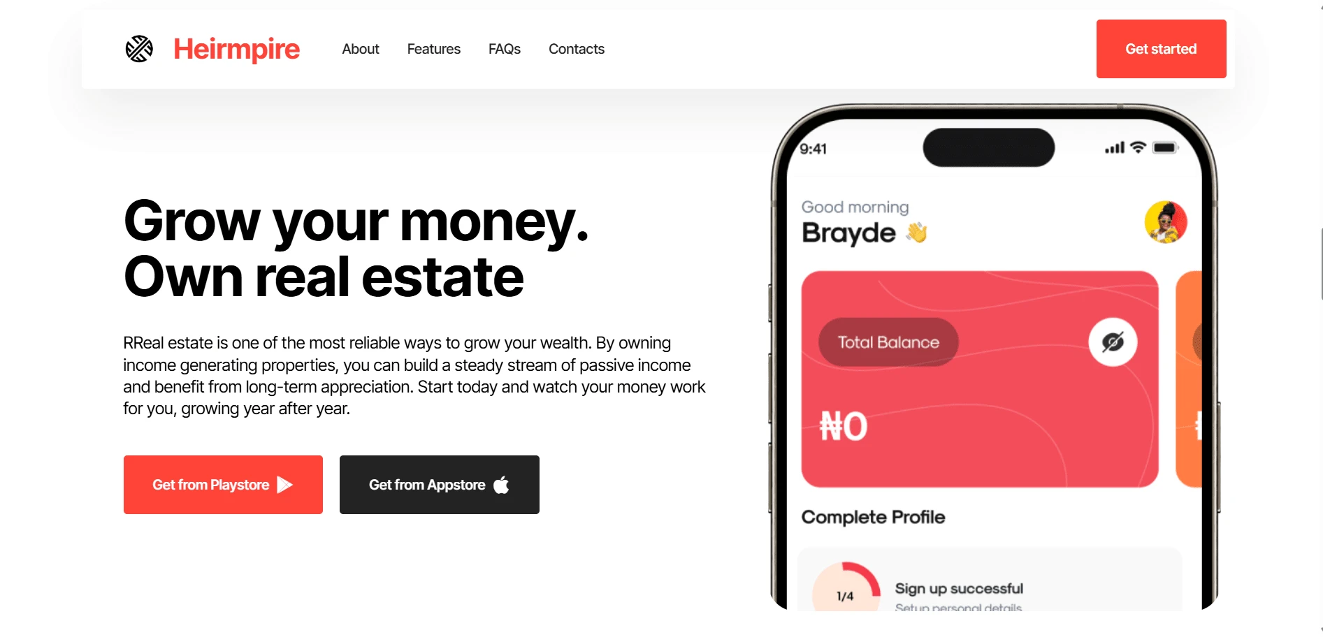 a section on the landing page