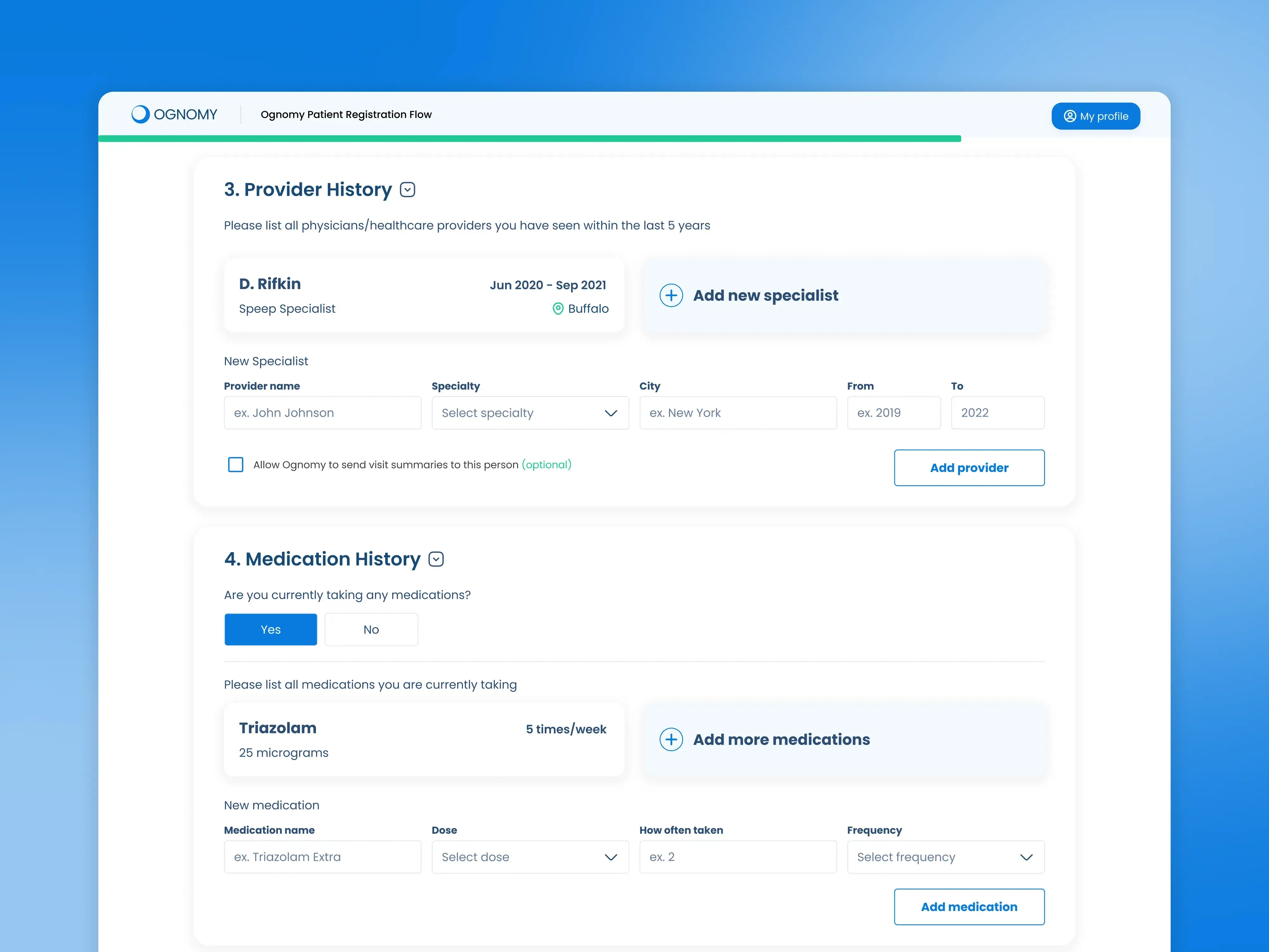 Snippet from new UX/UI for Patient registration flow