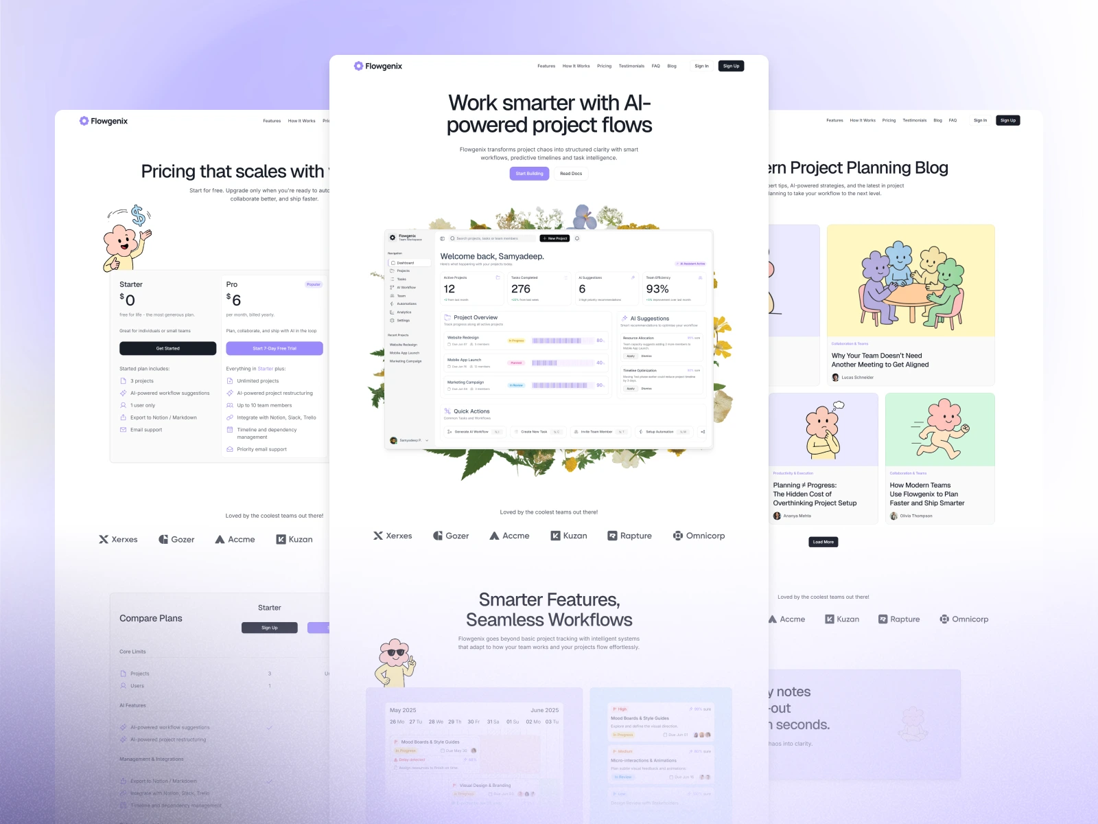 Custom illustrations in bento grid, custom mascot illustration.