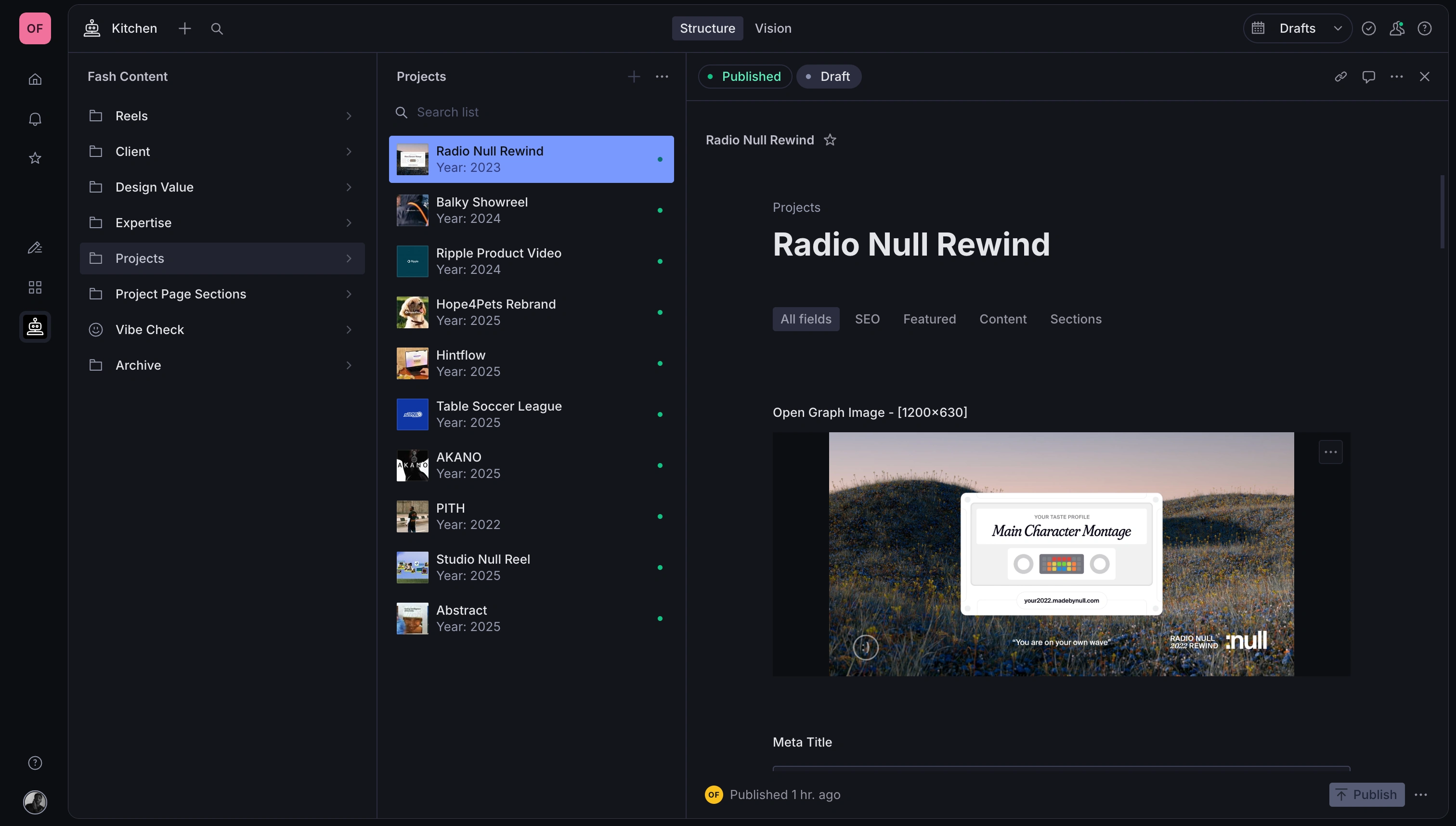 Sanity CMS - preview of the projects document