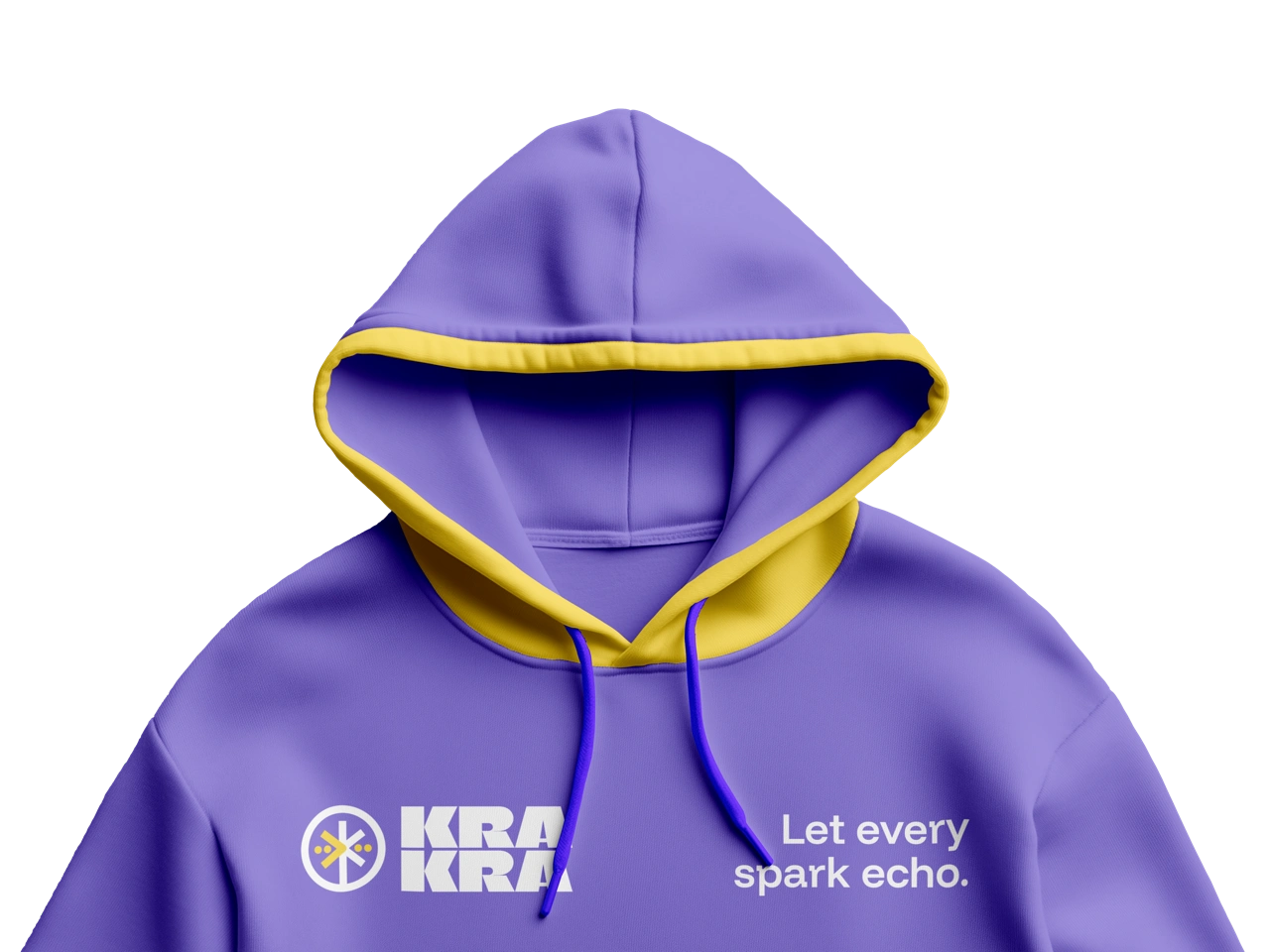 Application of branding on hoodie, still using second brand color (yellow)