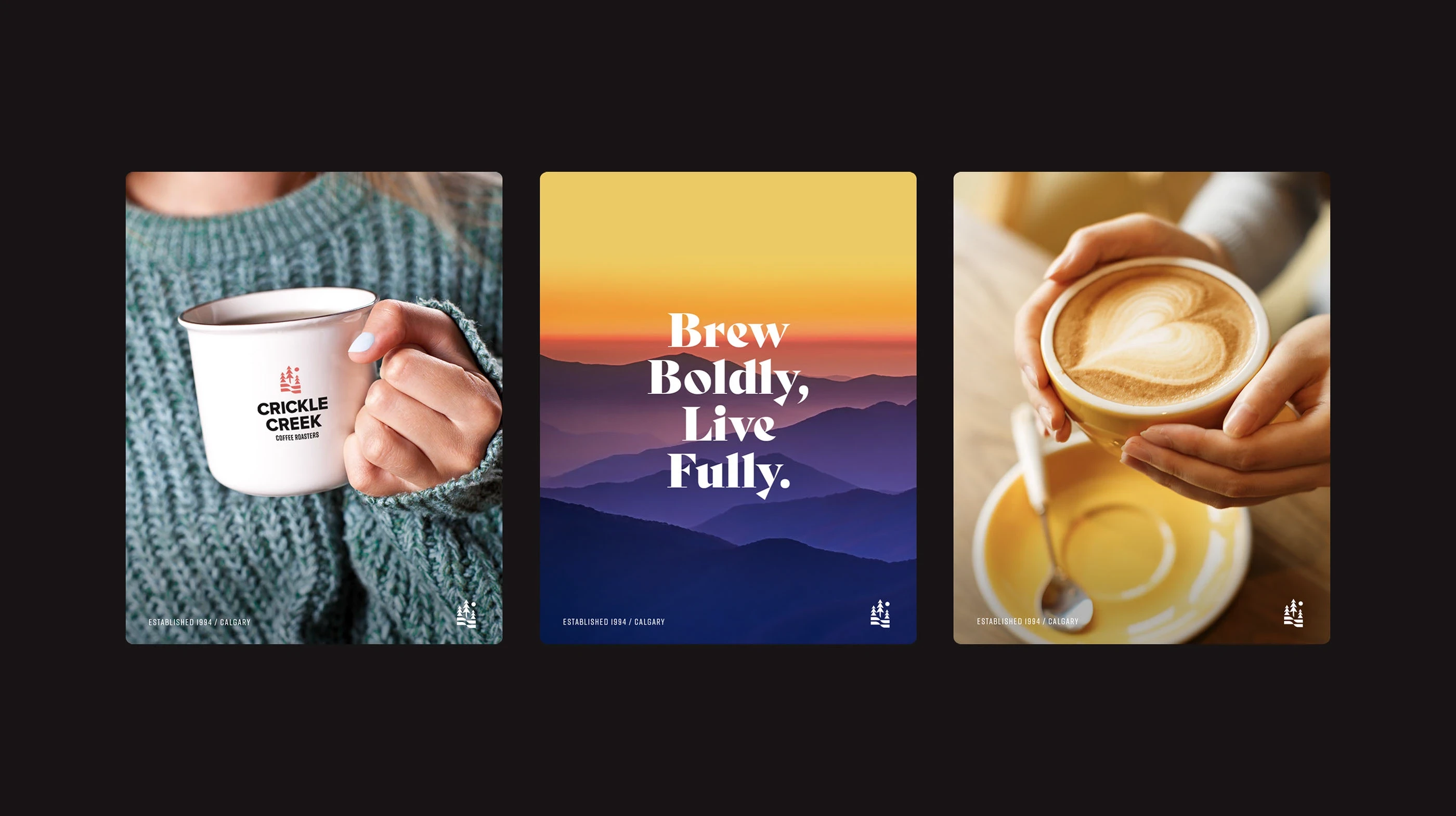 Social media templates for Crickle Creek, a coffee roasting brand in Calgary, Canada
