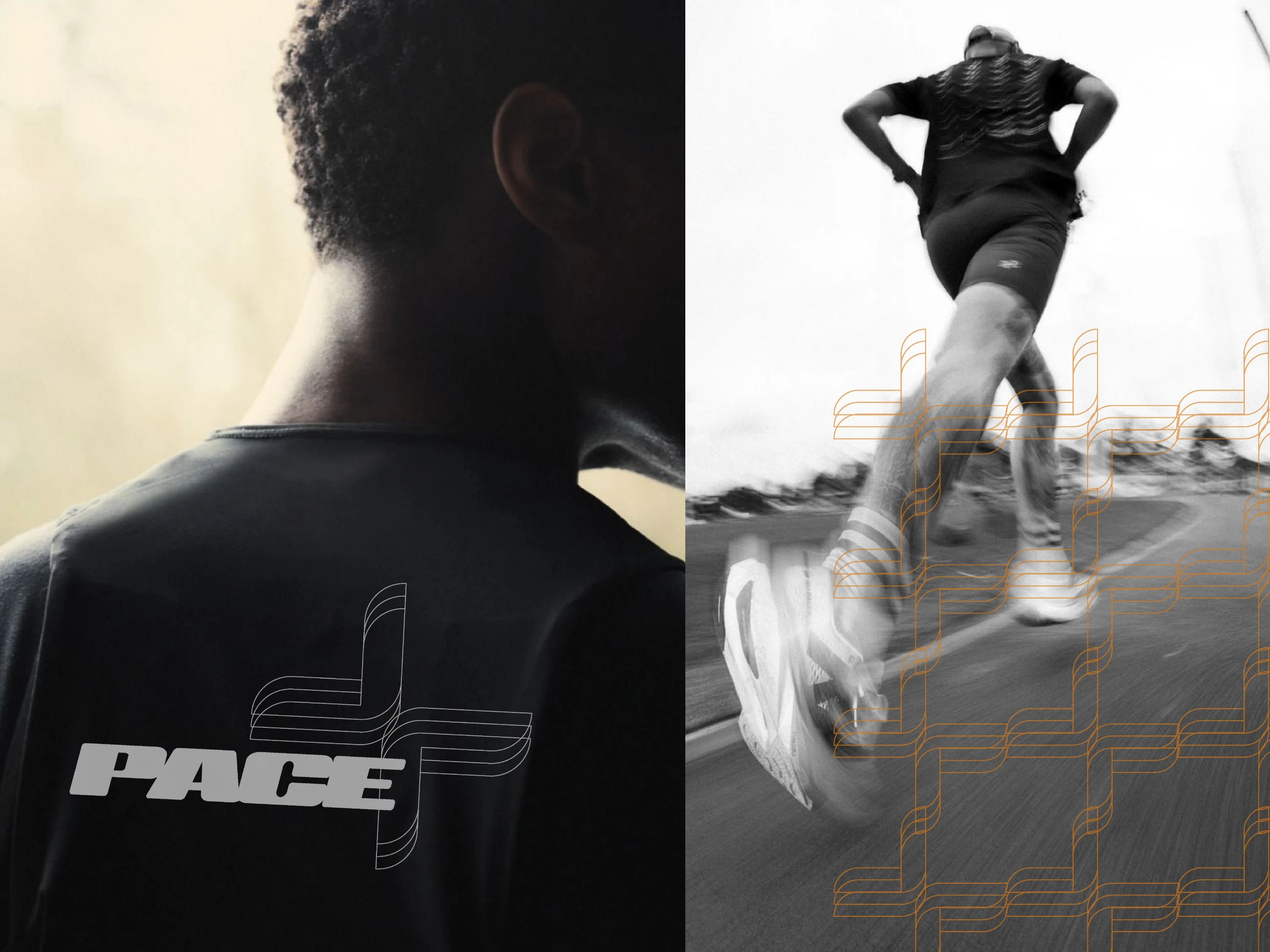 On the left is a merch design printed on a quick-dry running t-shirt. Both images together capture the urban spirit of the city runner.