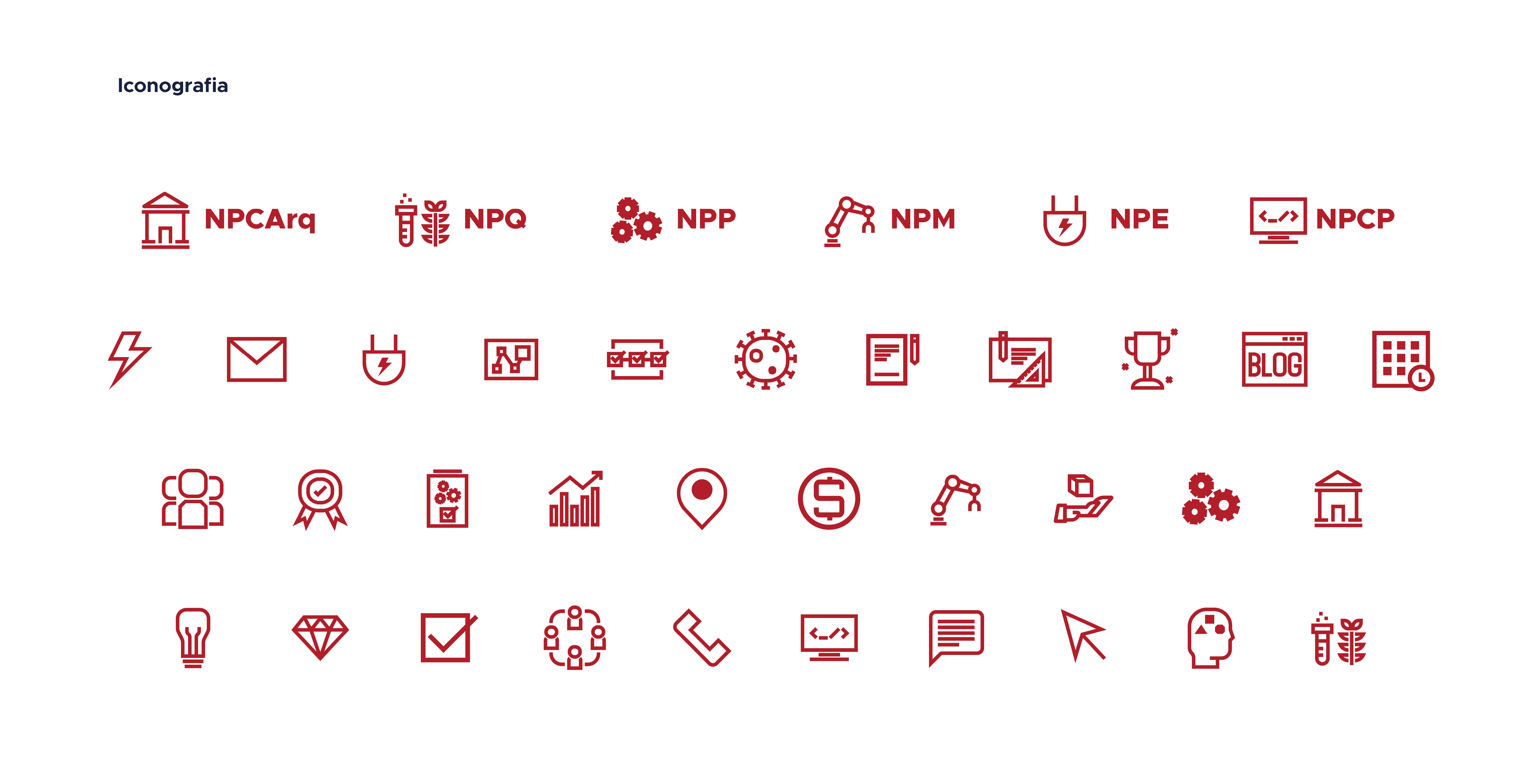 Iconography representing their 6 fields of work: Architecture, Chemical Engineering, Mechanical Engineering, Production and Process Engineering, Electrical Engineering, Software Engineering.