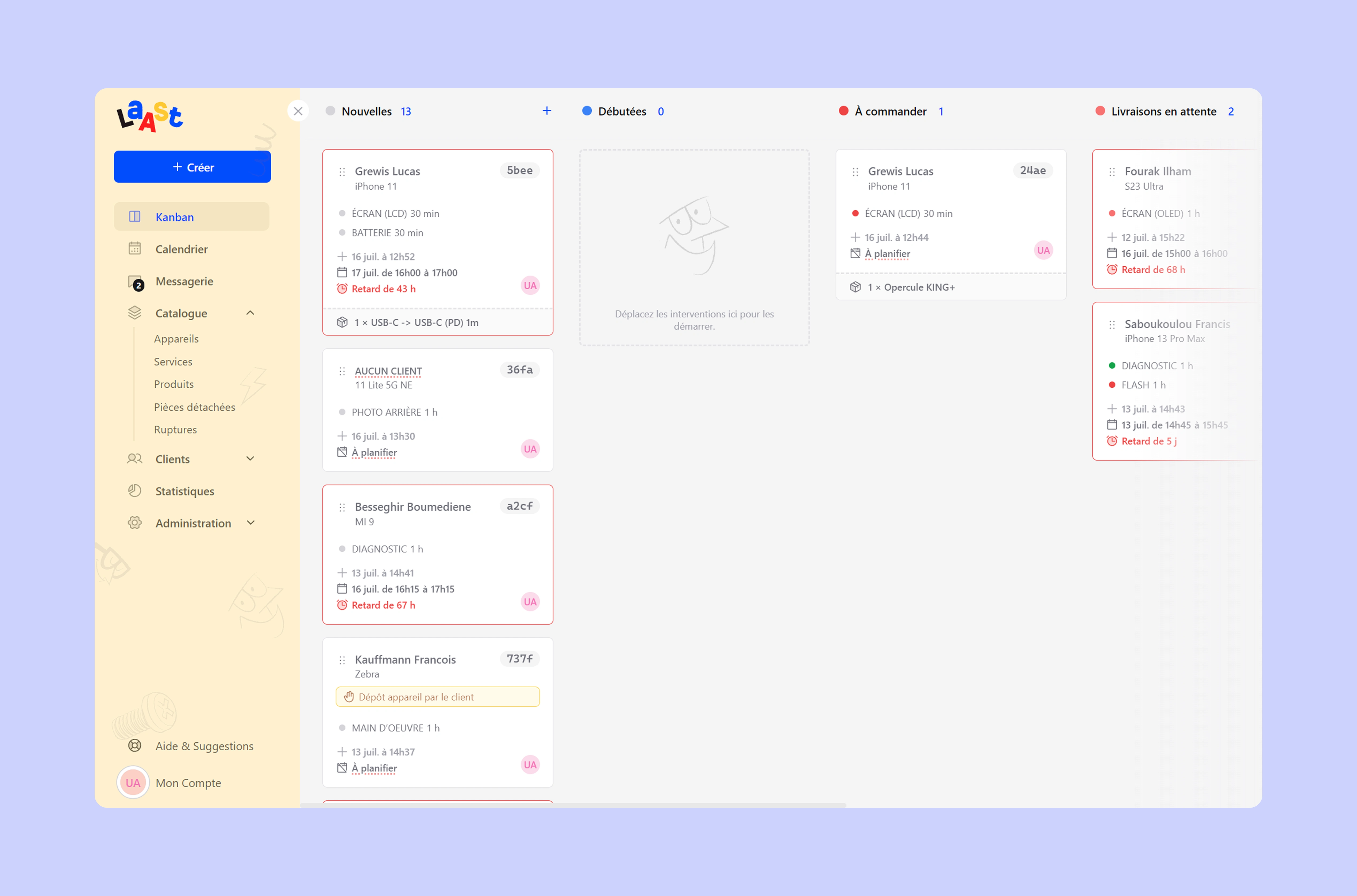 The kanban board is the central point of the app