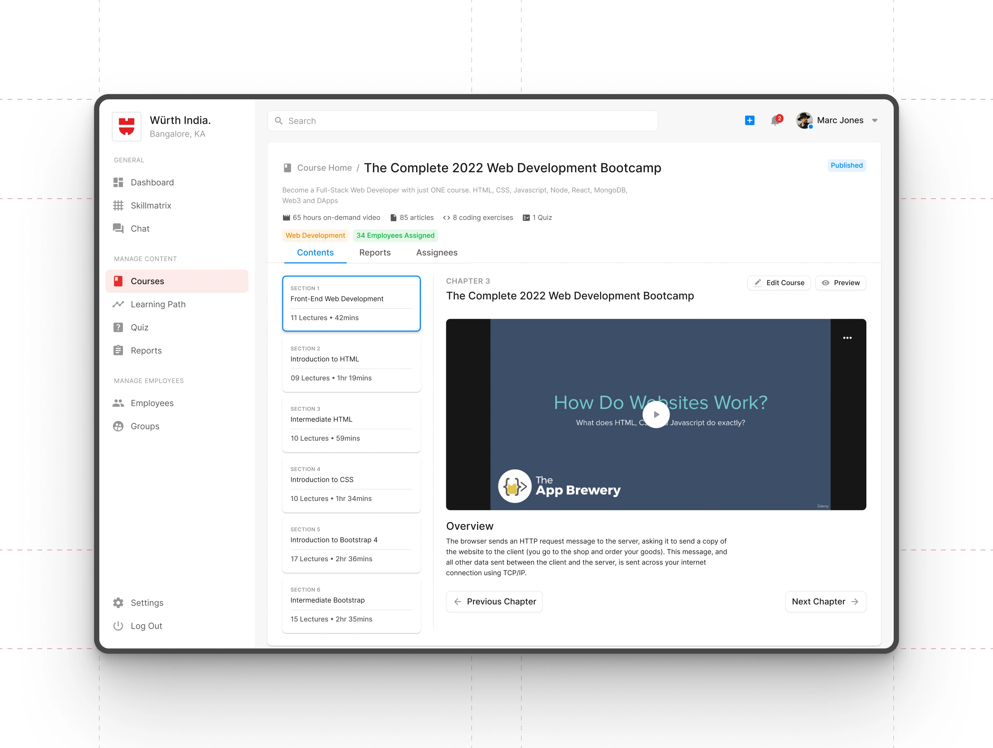 Course Content Screen