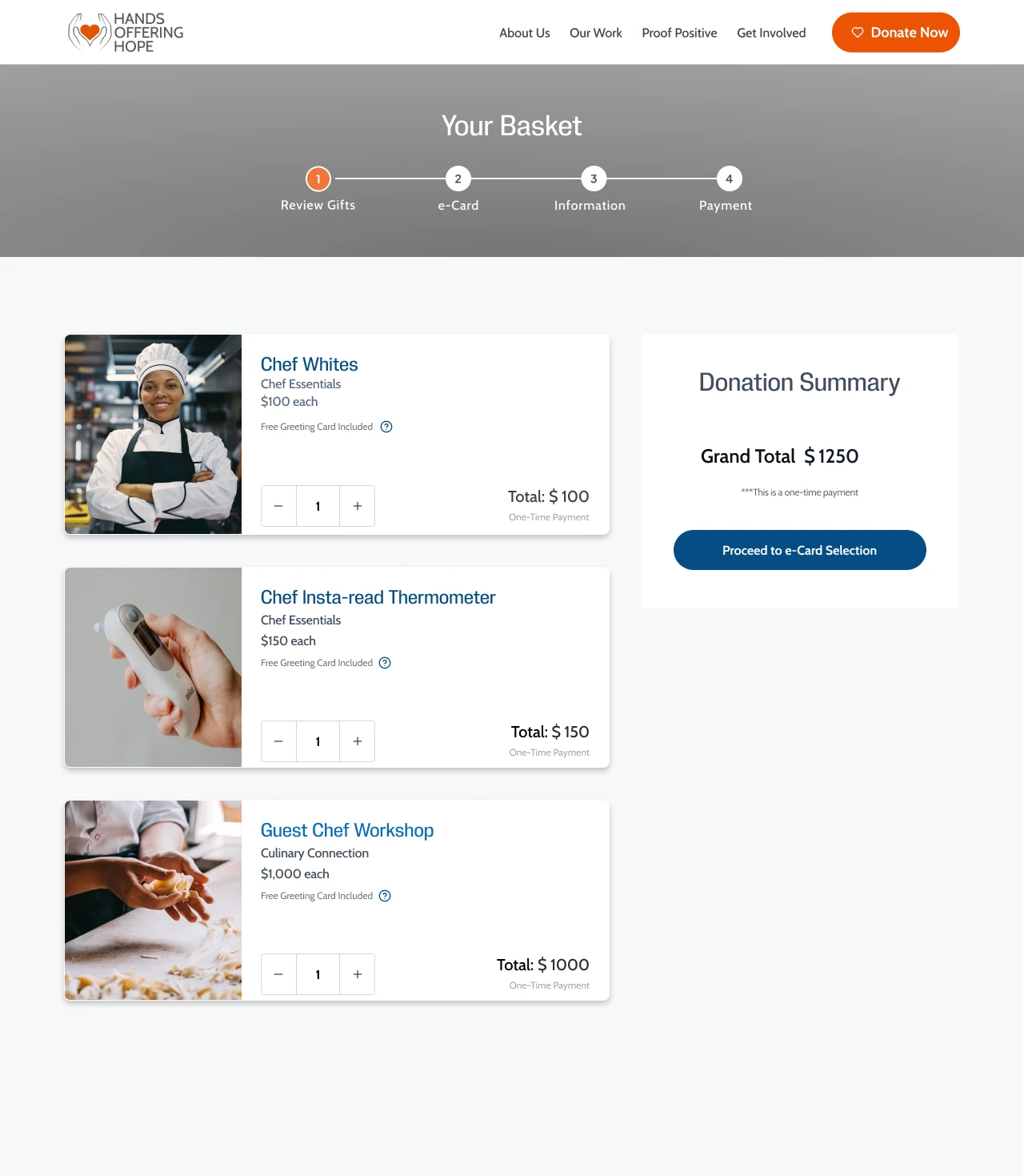 Reviewing items in cart