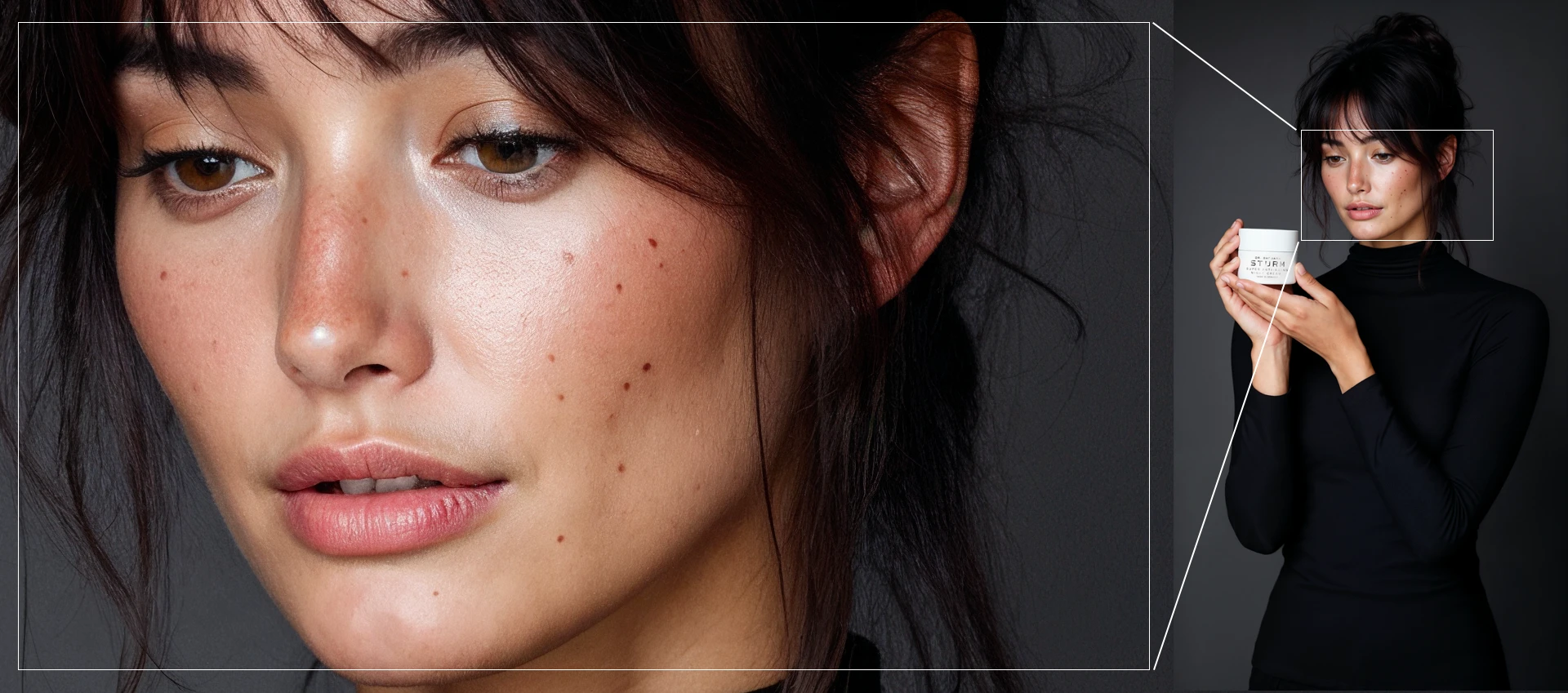 Skin textures with freckles and pores at 5K image resolution