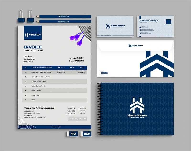 Invoice + Business Card + Book Cover + Envelope - Home Haven